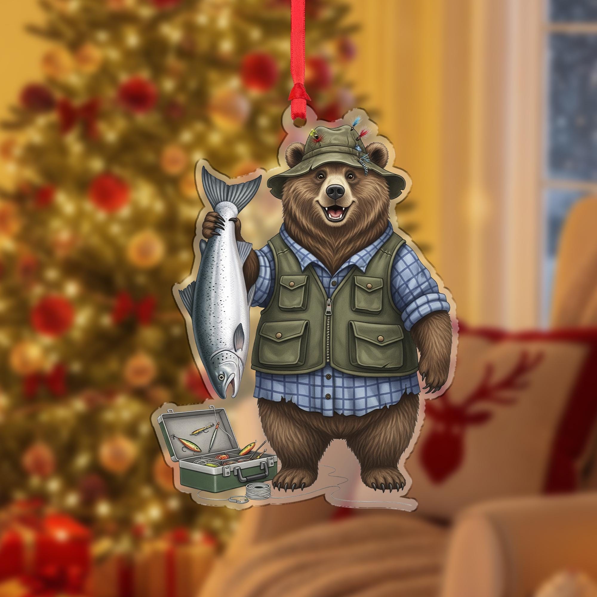 Fishing Bear Acrylic Ornament, Nature Cabin Decor