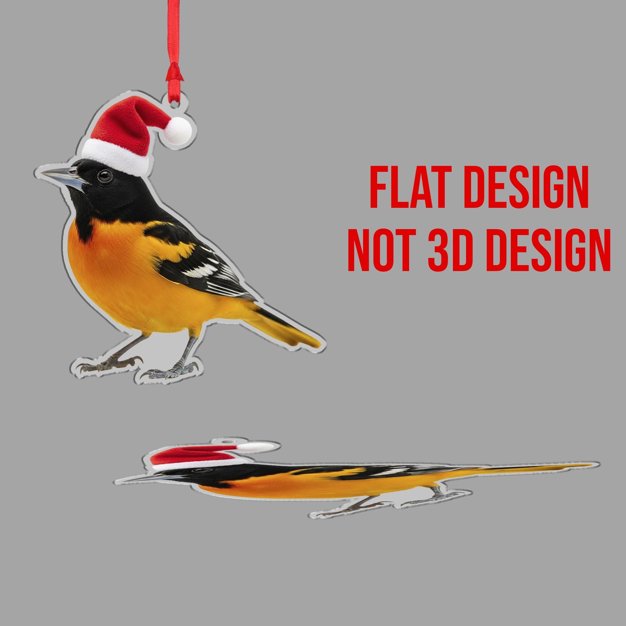Baltimore Oriole Ornament, Bird Christmas Decoration with Santa Hat