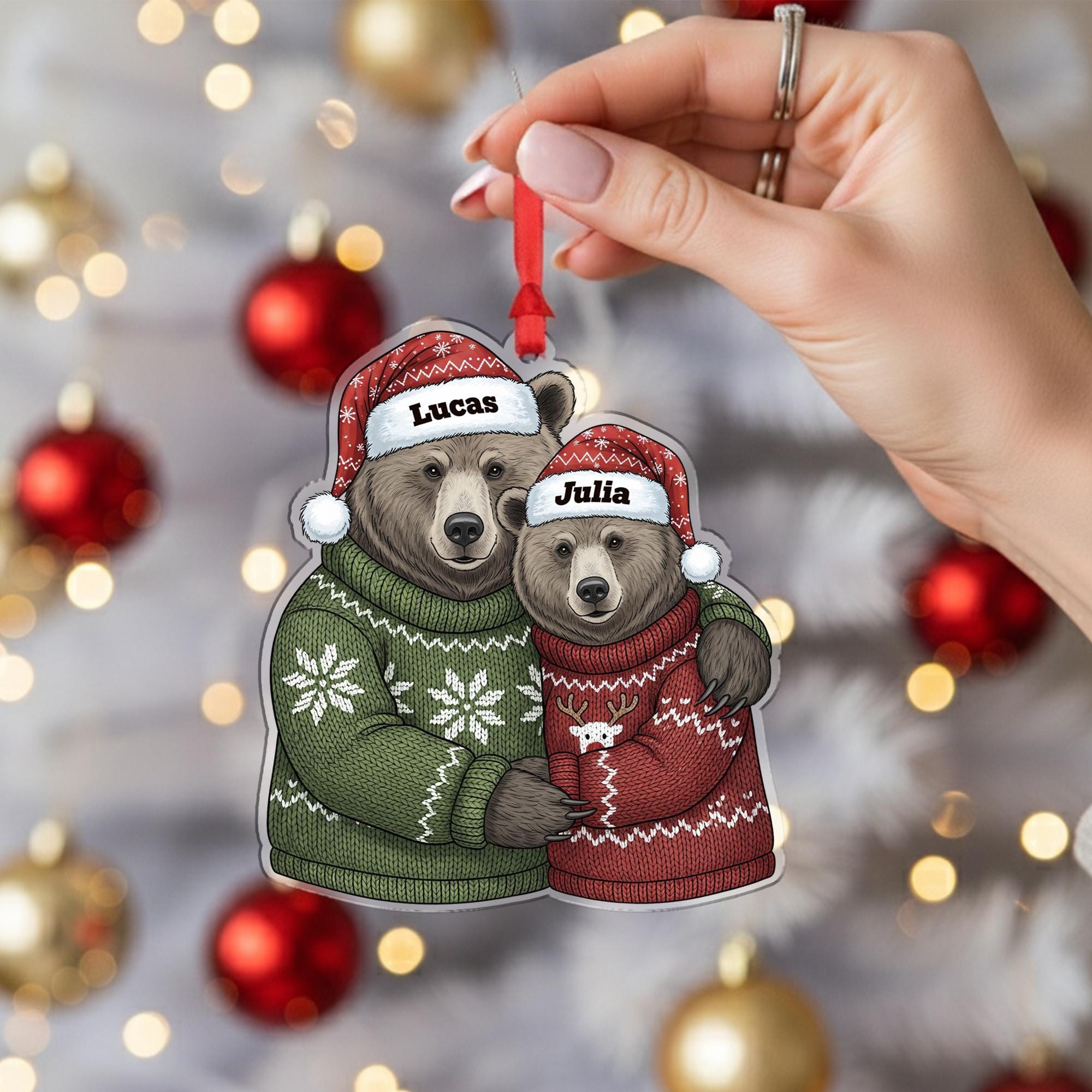 Personalized Bear Couple Ornament, Custom Christmas Decoration with Names