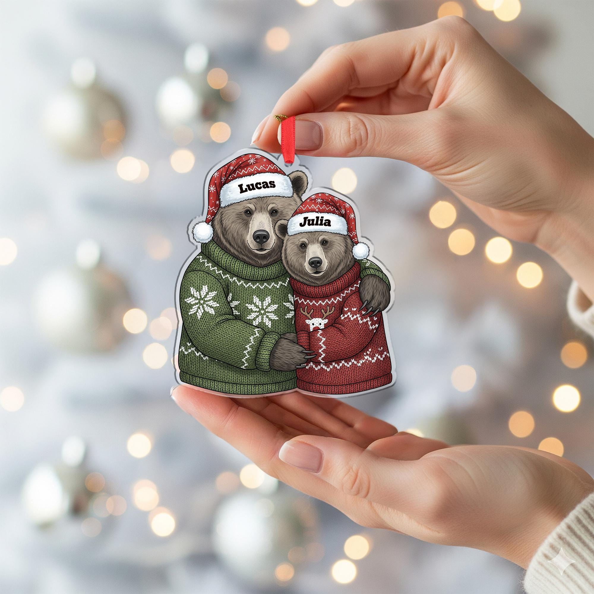Personalized Bear Couple Ornament, Custom Christmas Decoration with Names