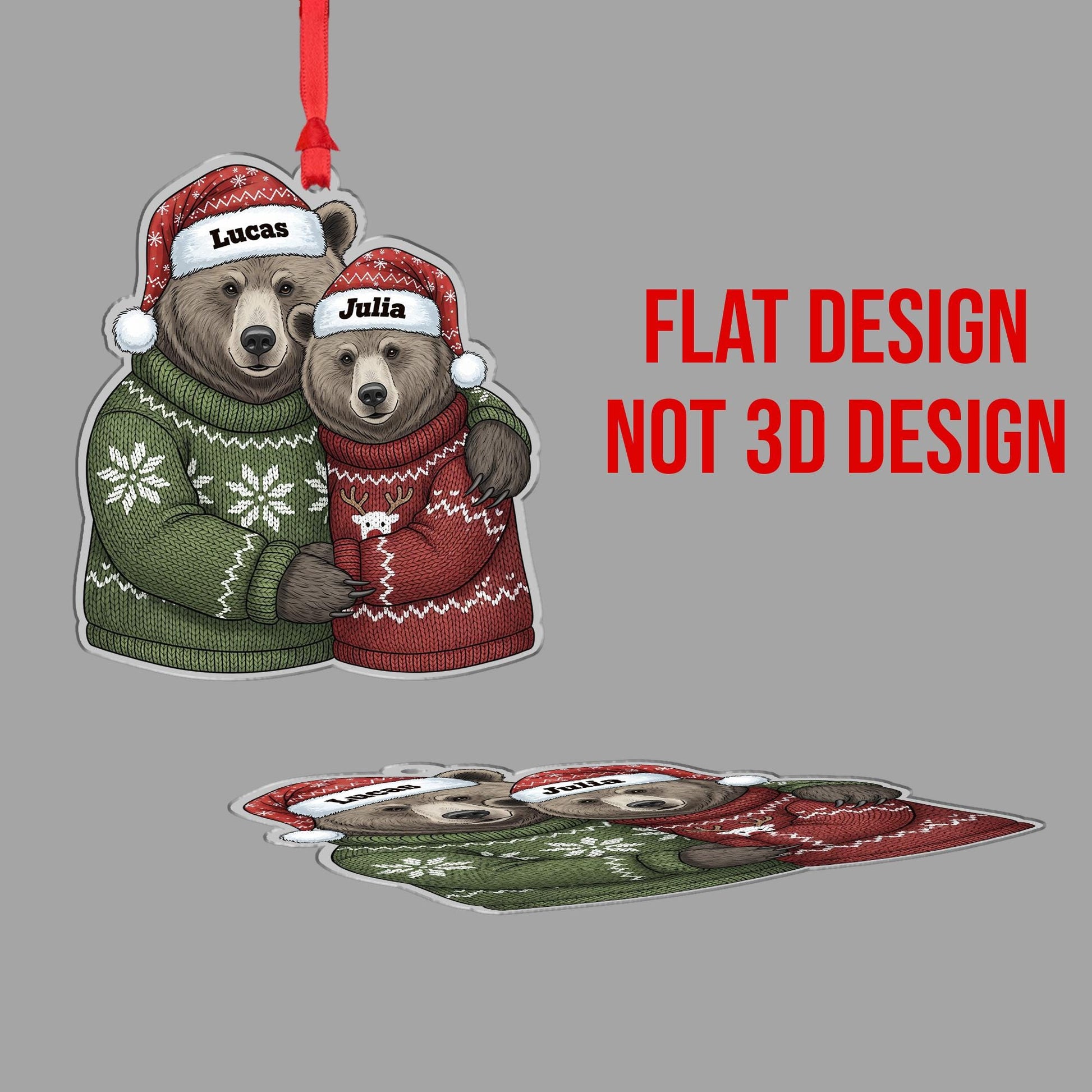 Personalized Bear Couple Ornament, Custom Christmas Decoration with Names