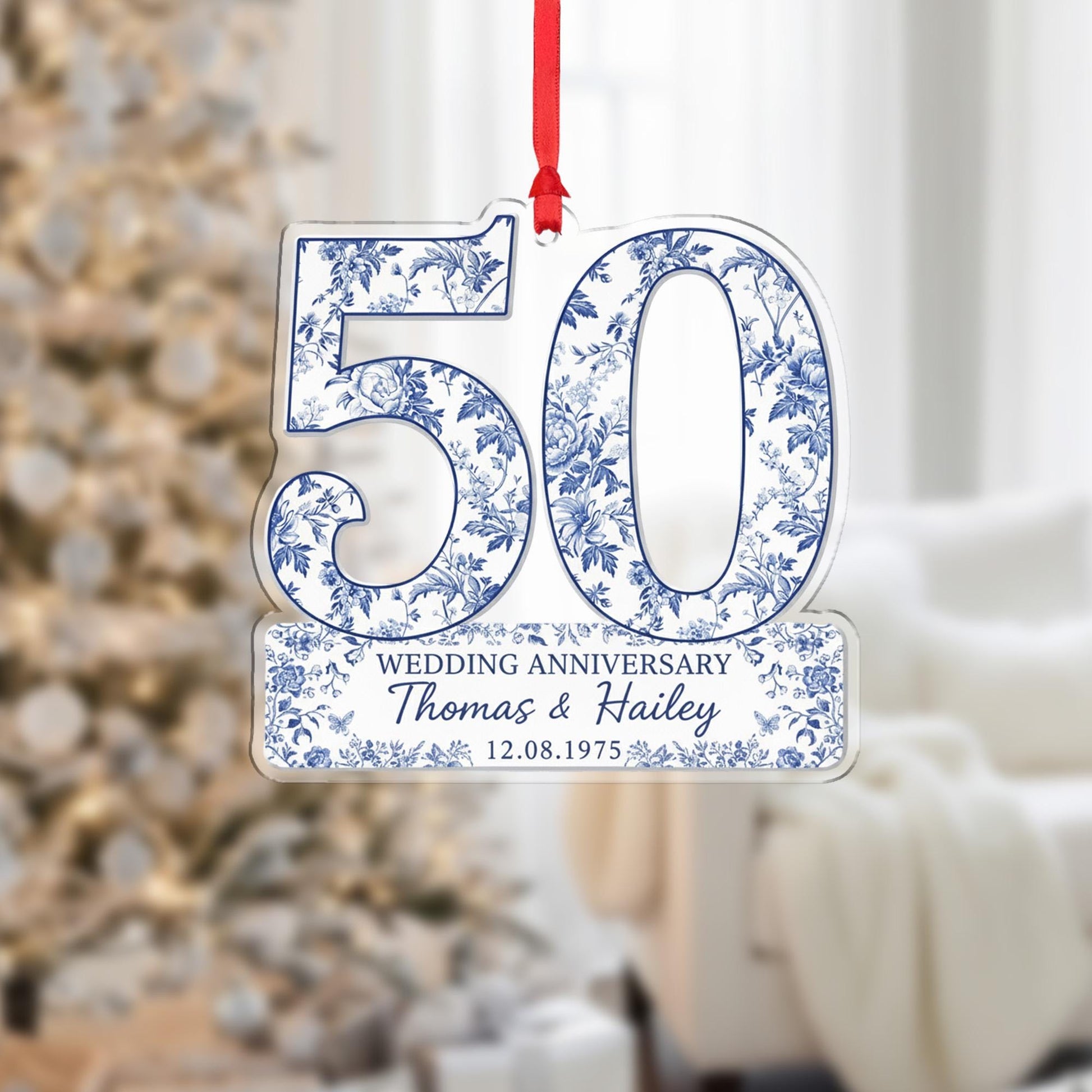 Personalized Anniversary Ornament – Number Decoration with Names and Date