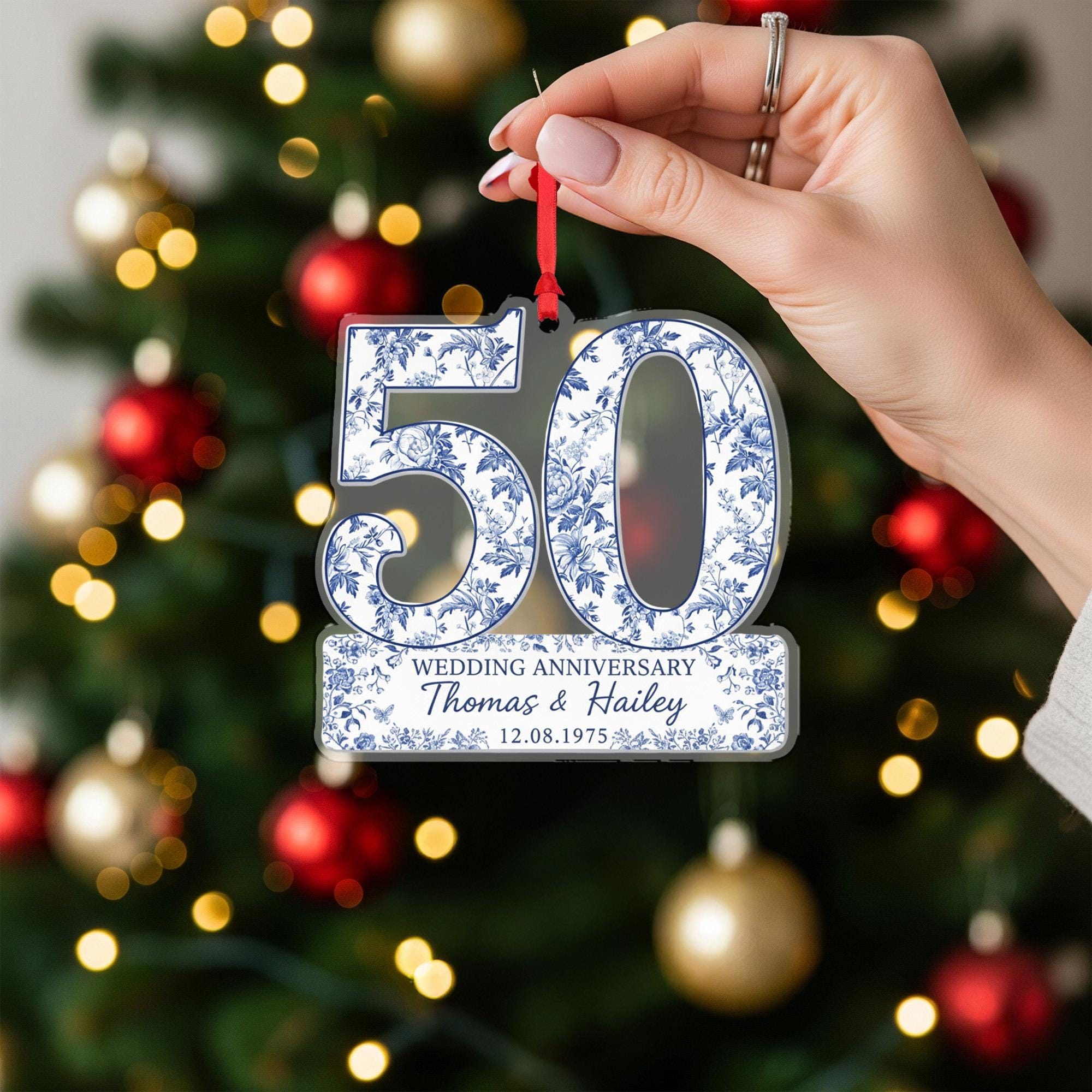 Personalized Anniversary Ornament – Number Decoration with Names and Date
