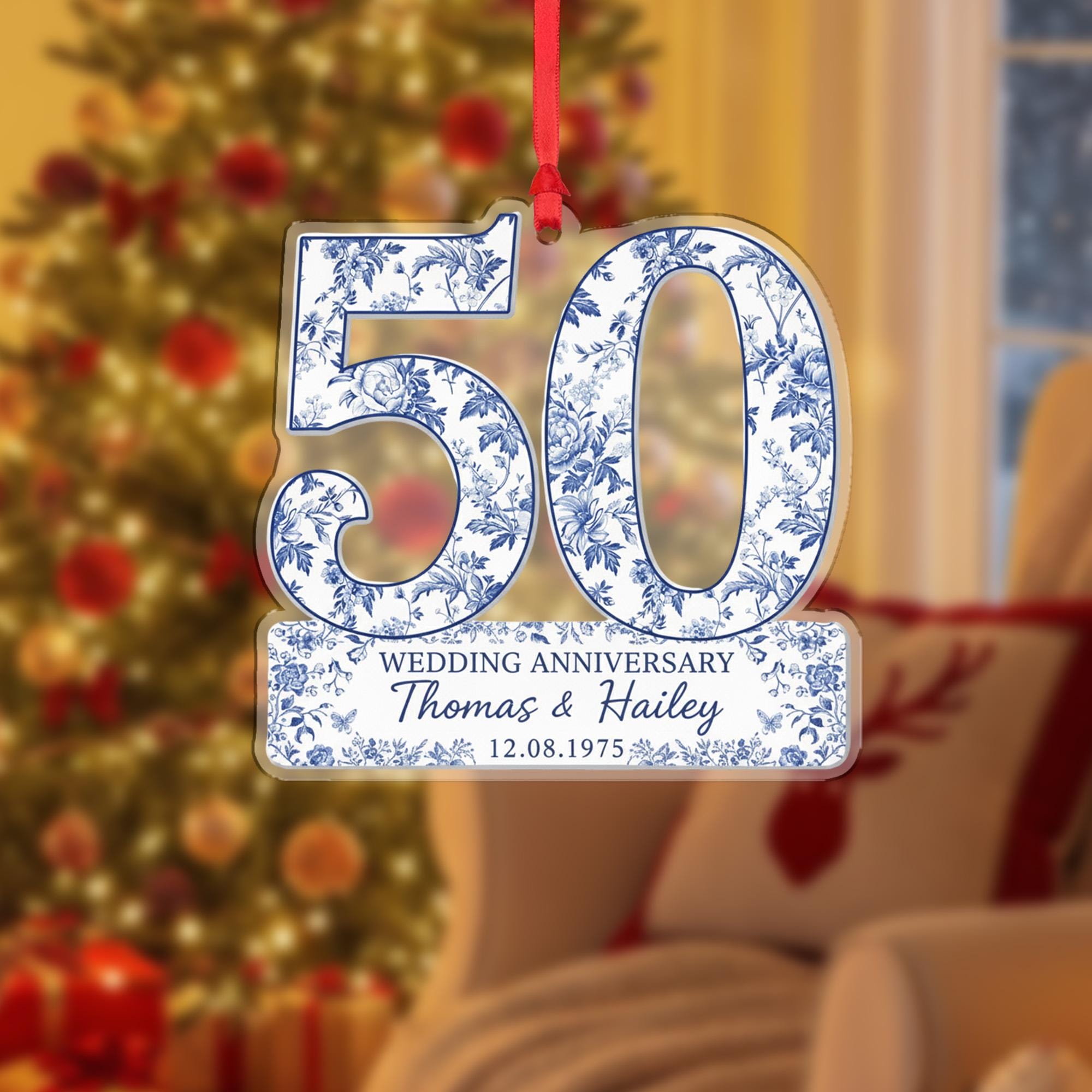 Personalized Anniversary Ornament – Number Decoration with Names and Date