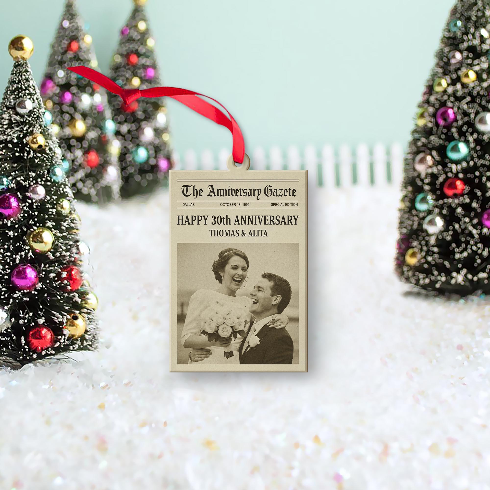 Personalized Anniversary Ornament – Newspaper Design Photo Keepsake, 30th Wedding Decoration