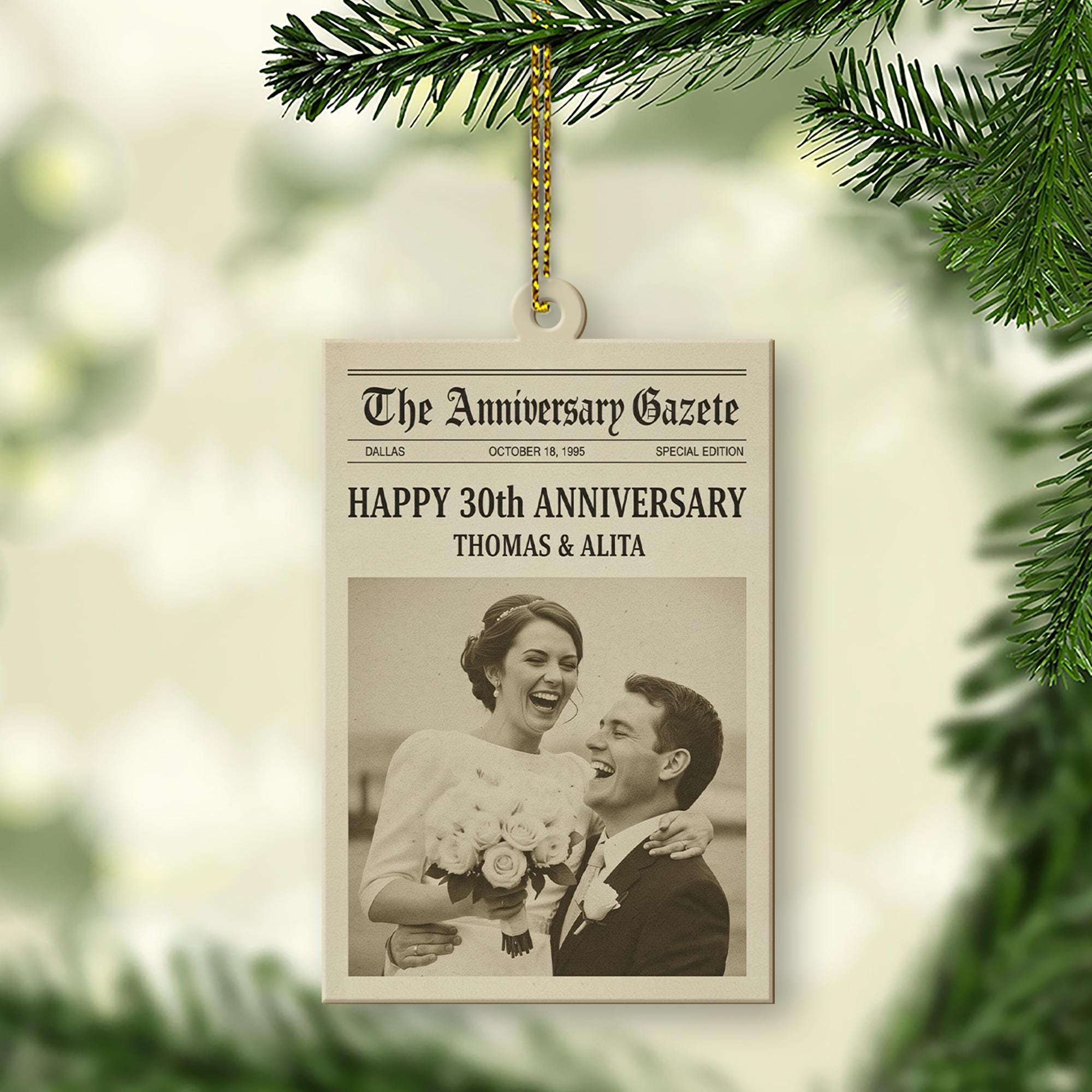 Personalized Anniversary Ornament – Newspaper Design Photo Keepsake, 30th Wedding Decoration