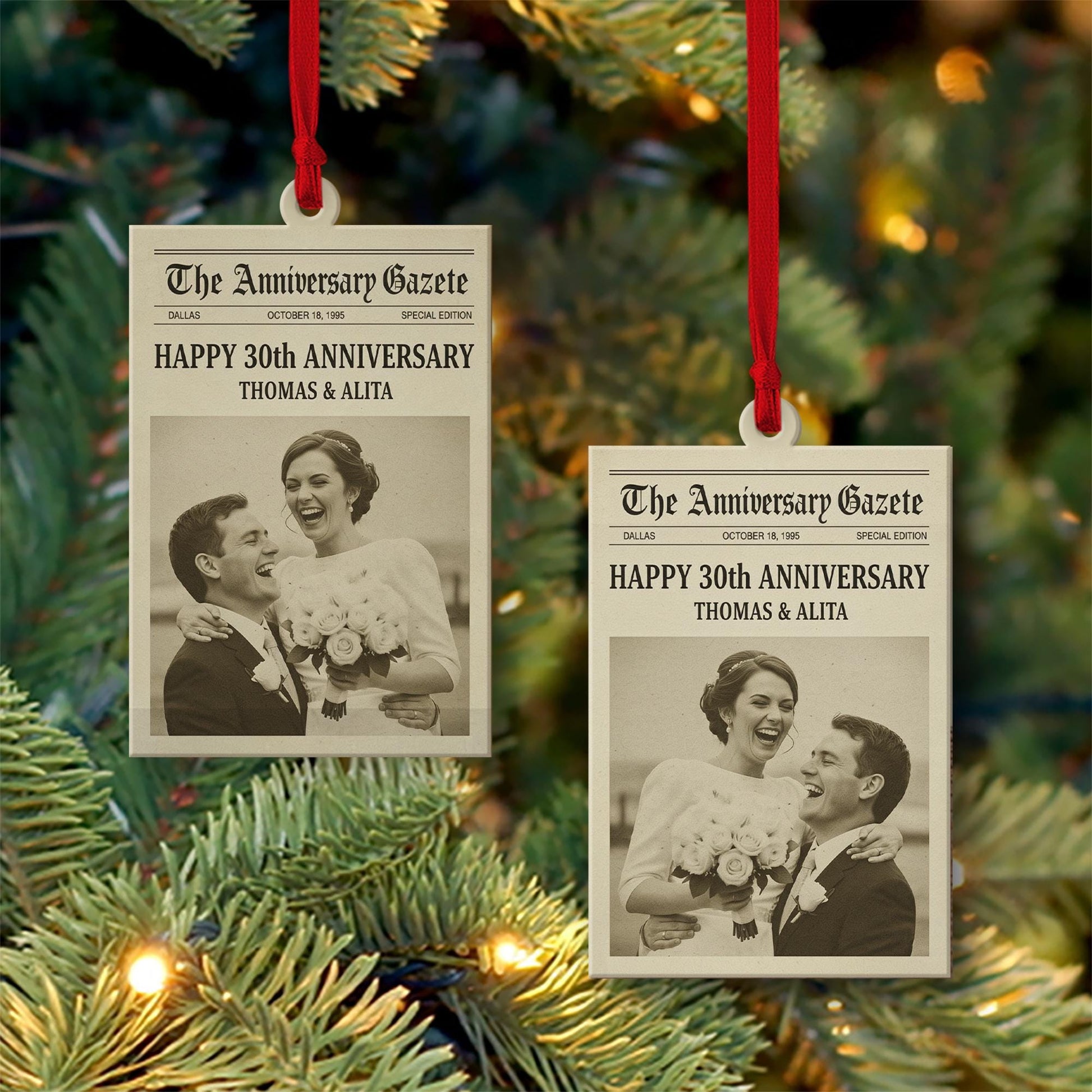 Personalized Anniversary Ornament – Newspaper Design Photo Keepsake, 30th Wedding Decoration