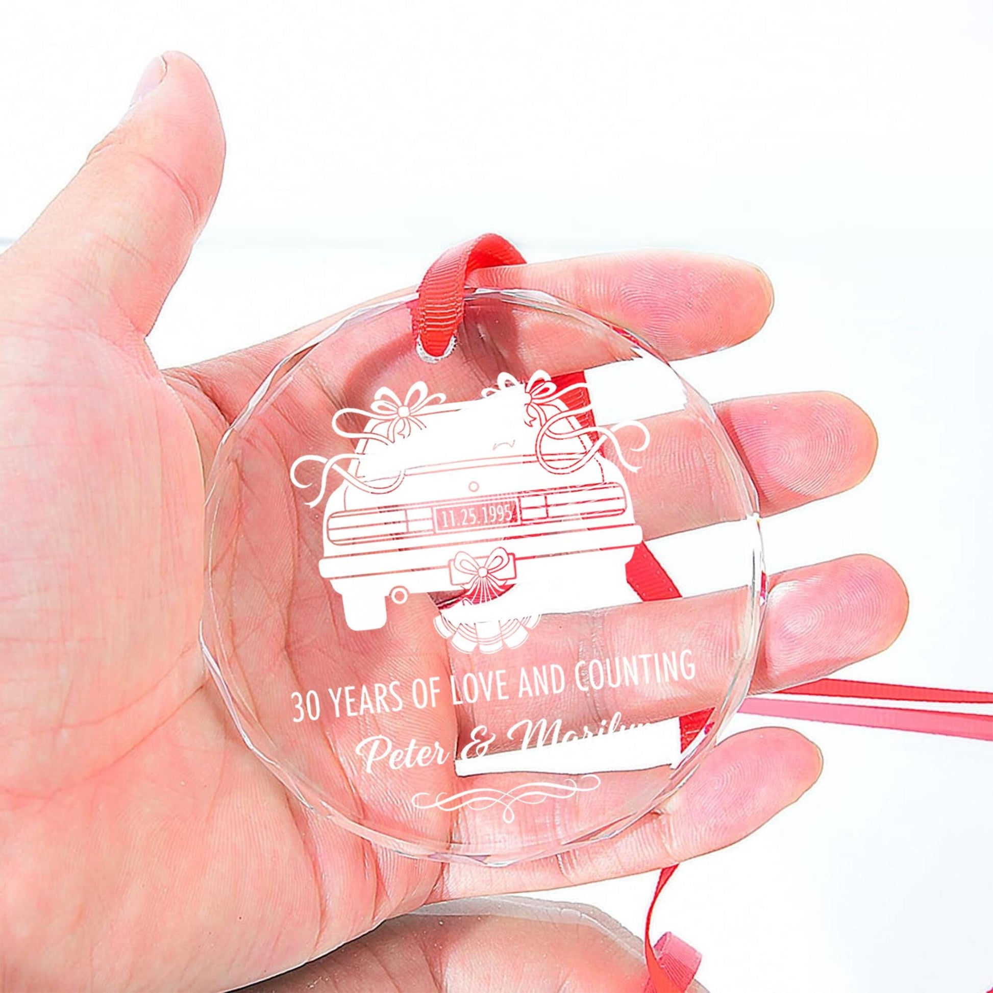 Personalized Glass Anniversary Ornament: Custom Car Design, 30th Anniversary