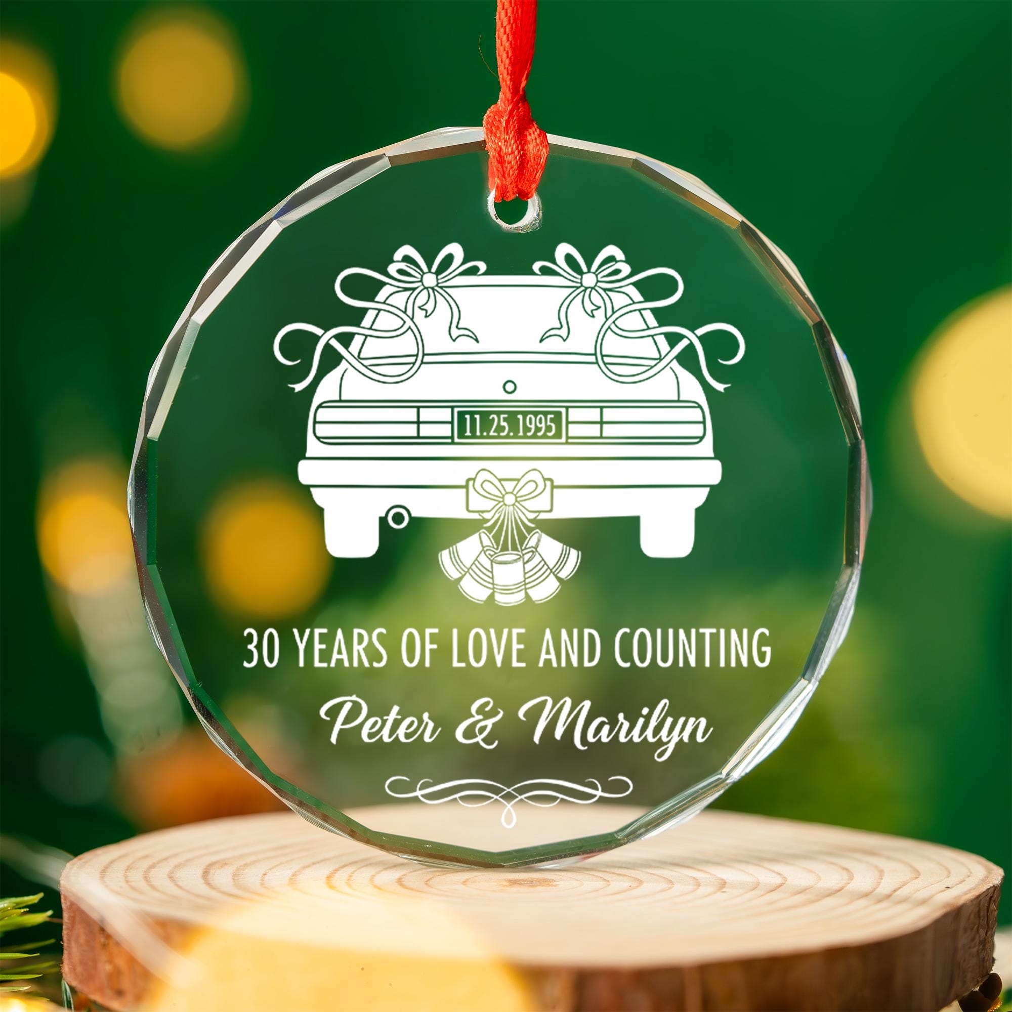 Personalized Glass Anniversary Ornament: Custom Car Design, 30th Anniversary
