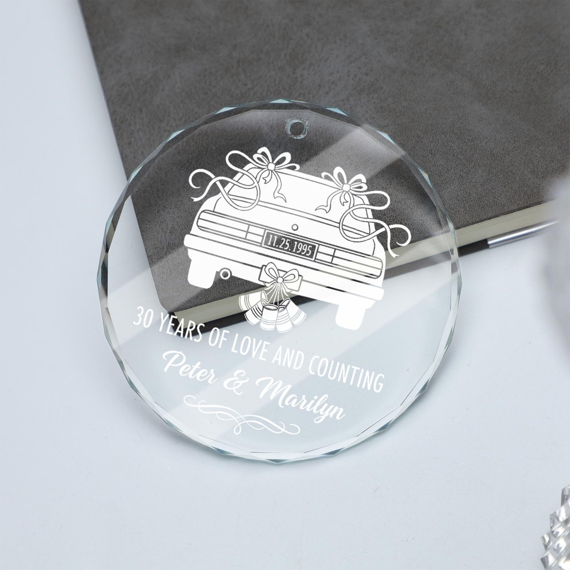 Personalized Glass Anniversary Ornament: Custom Car Design, 30th Anniversary