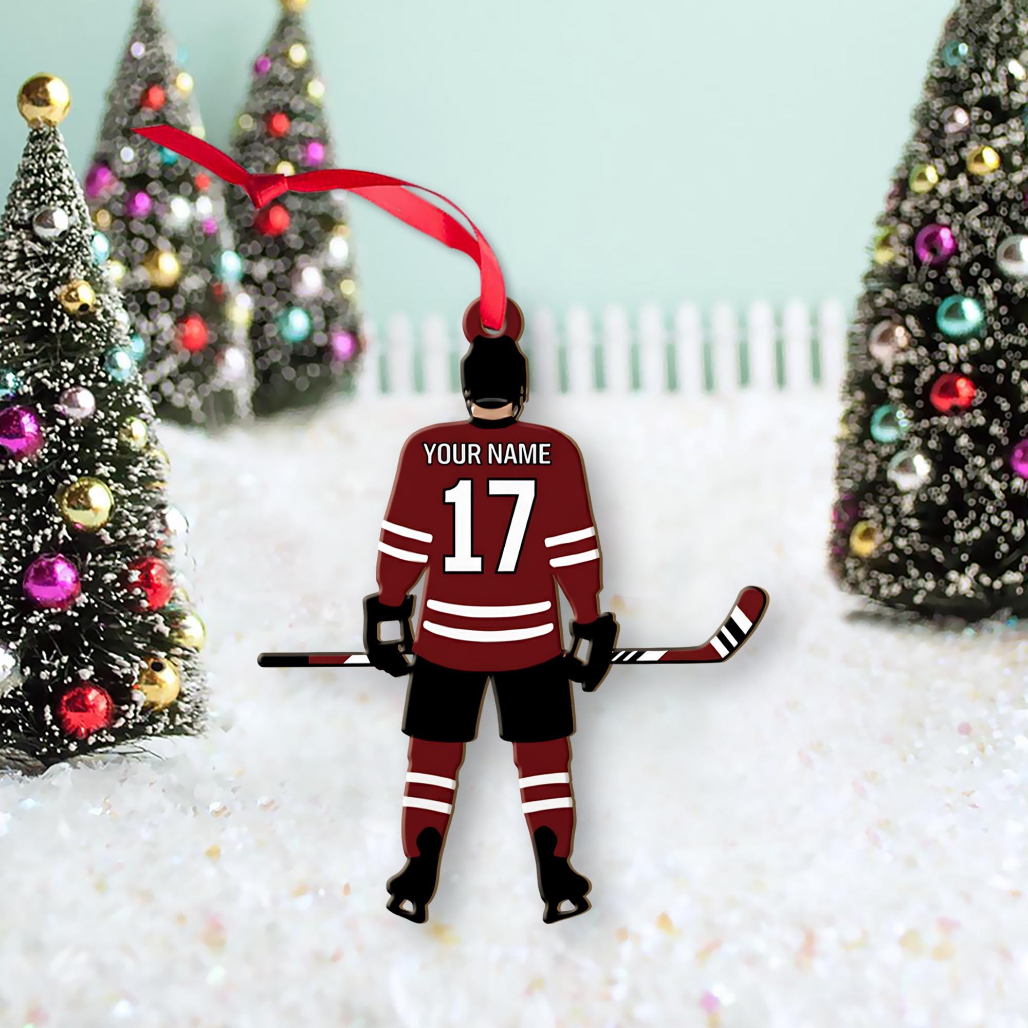 Personalized Hockey Player Ornament – Custom Christmas Tree Decoration for Athletes