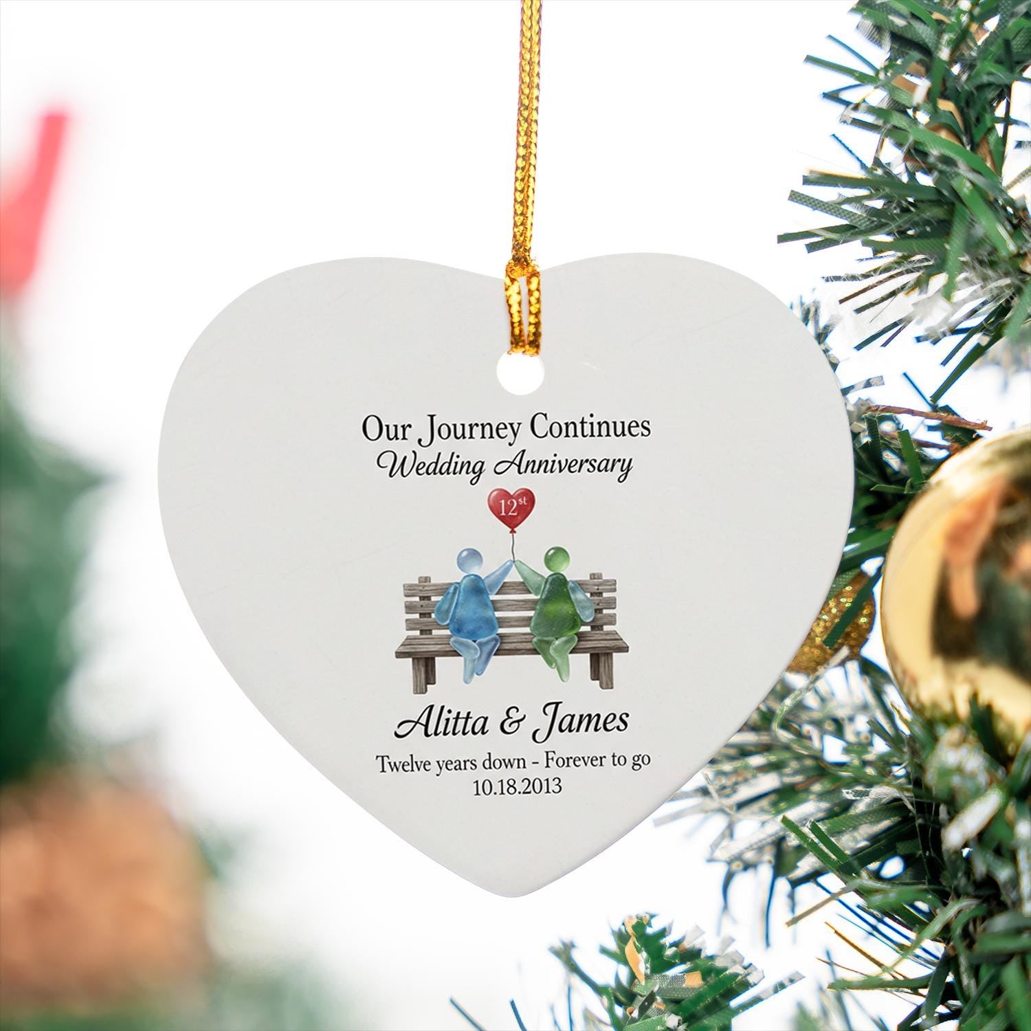 Personalized Heart Anniversary Ornament – Custom Ceramic Design with Names and Date