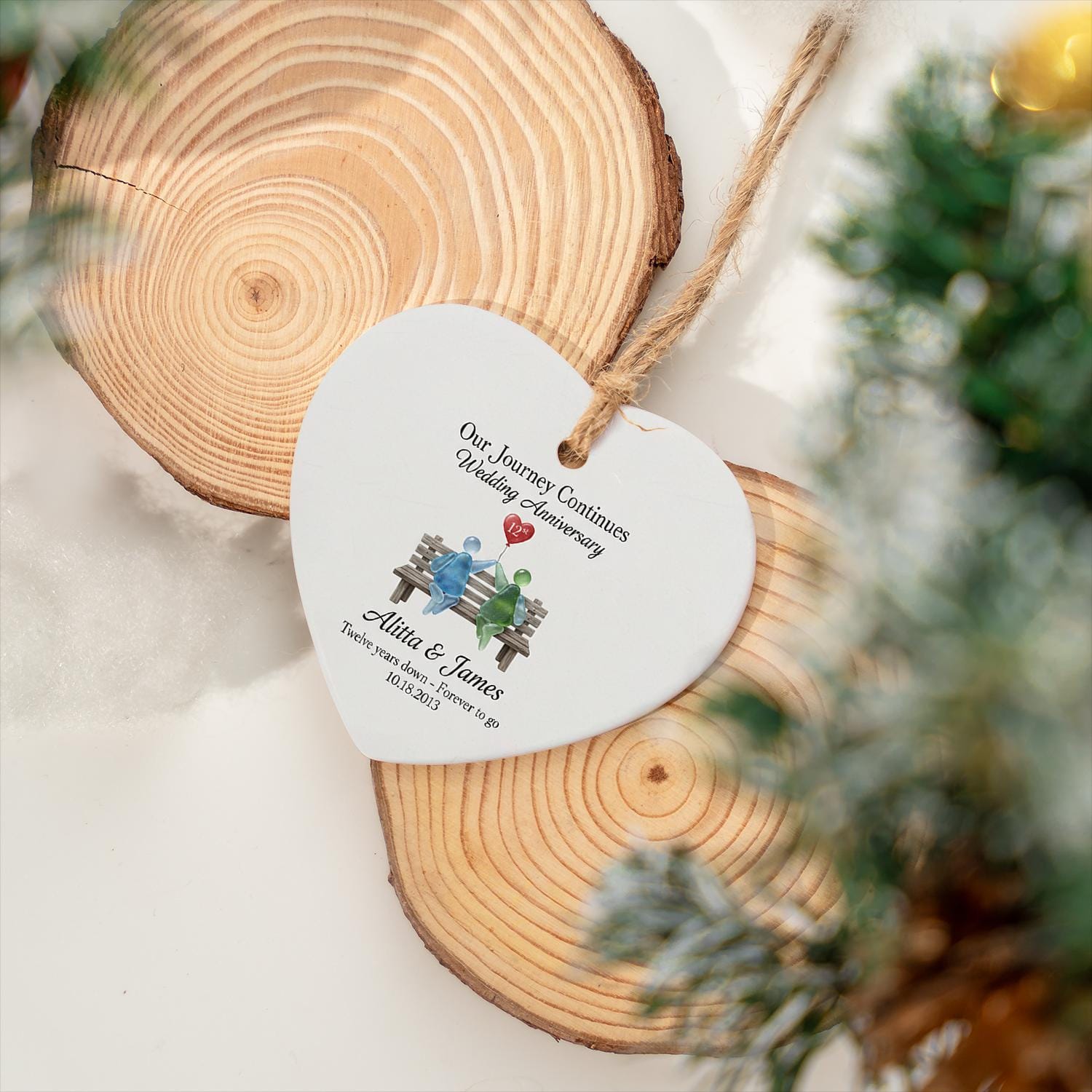 Personalized Heart Anniversary Ornament – Custom Ceramic Design with Names and Date