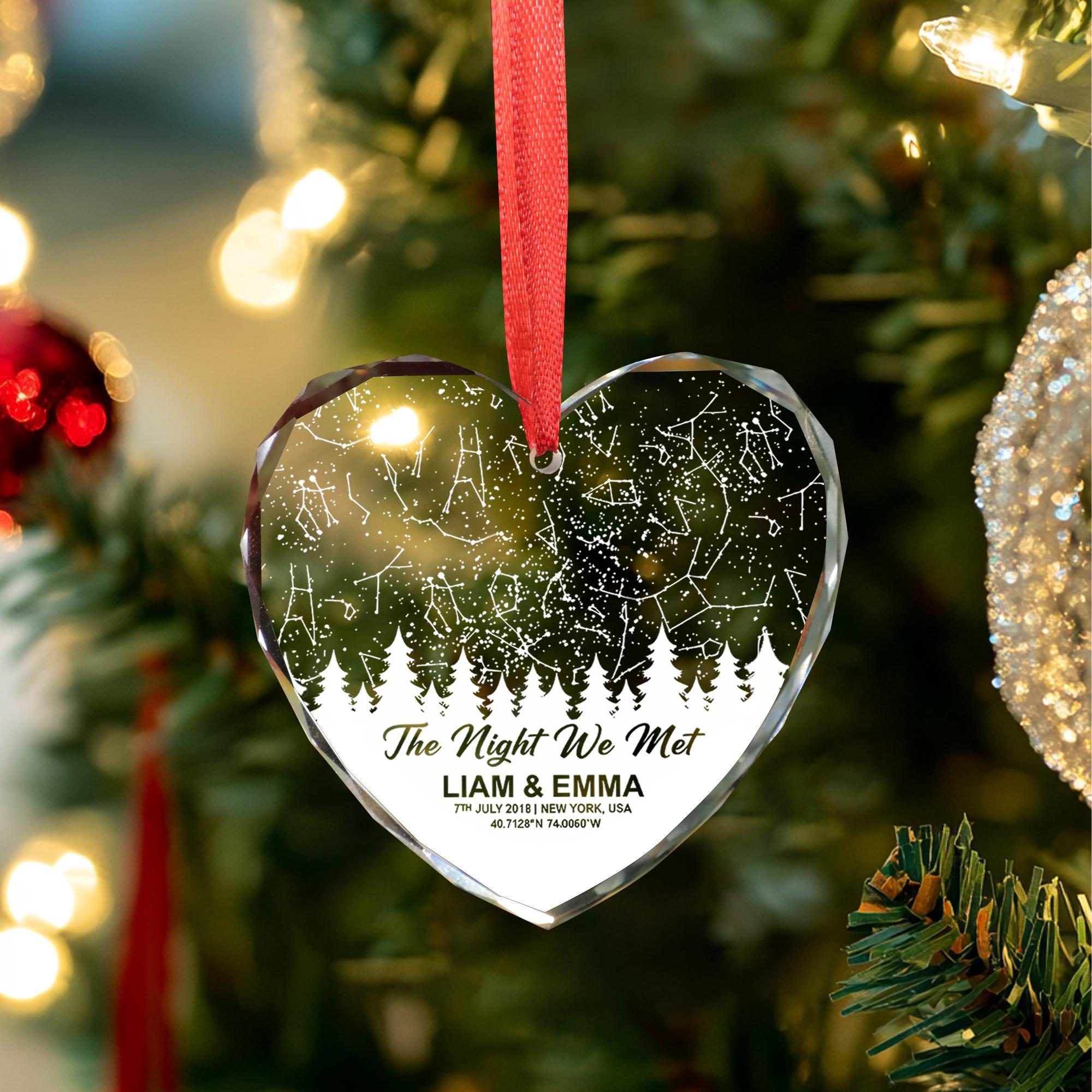 Personalized Heart Star Map Glass Ornament: Anniversary Decoration