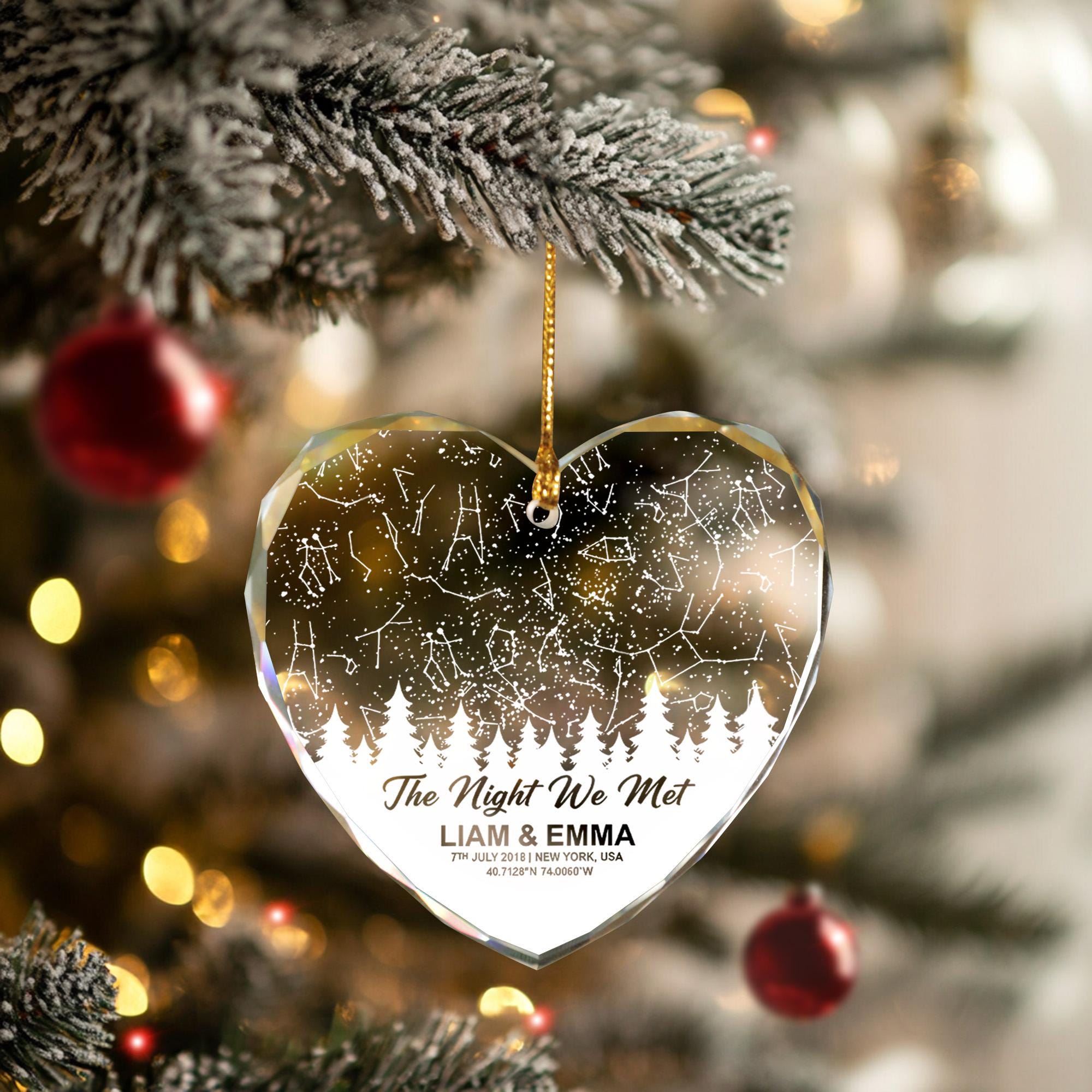 Personalized Heart Star Map Glass Ornament: Anniversary Decoration