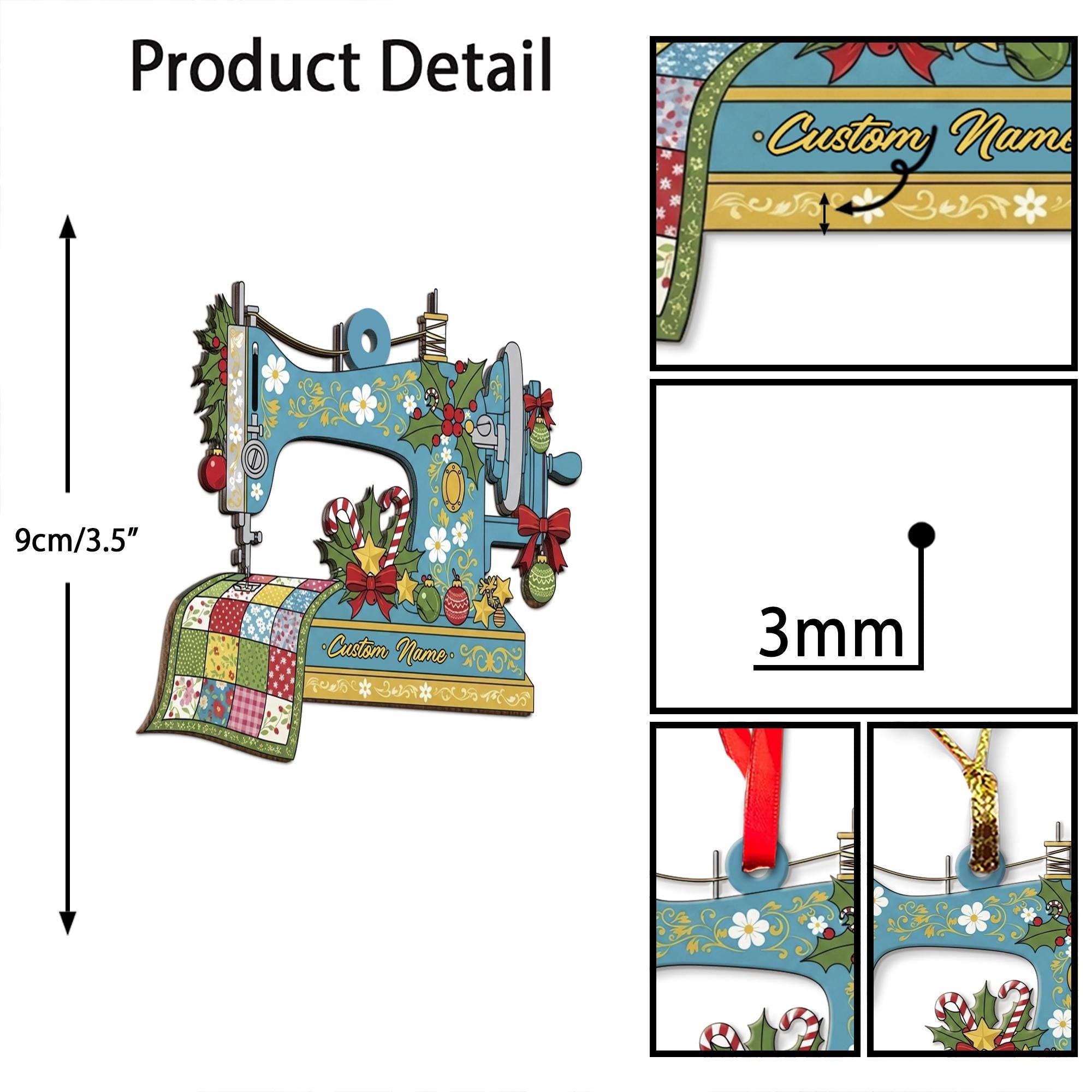 Sewing Machine Ornament – Custom Name Quilter Gift