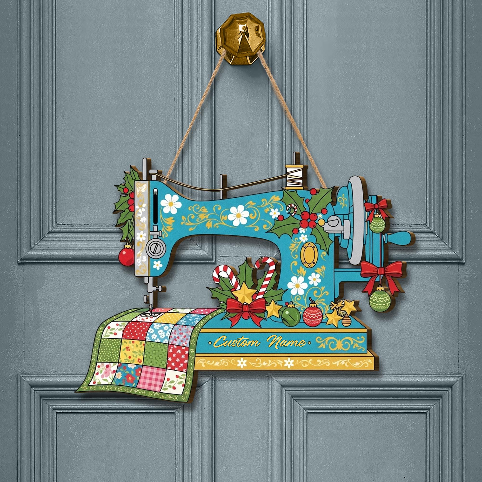 Custom Sewing Machine Wooden Sign – Quilter Door Hanging Gift