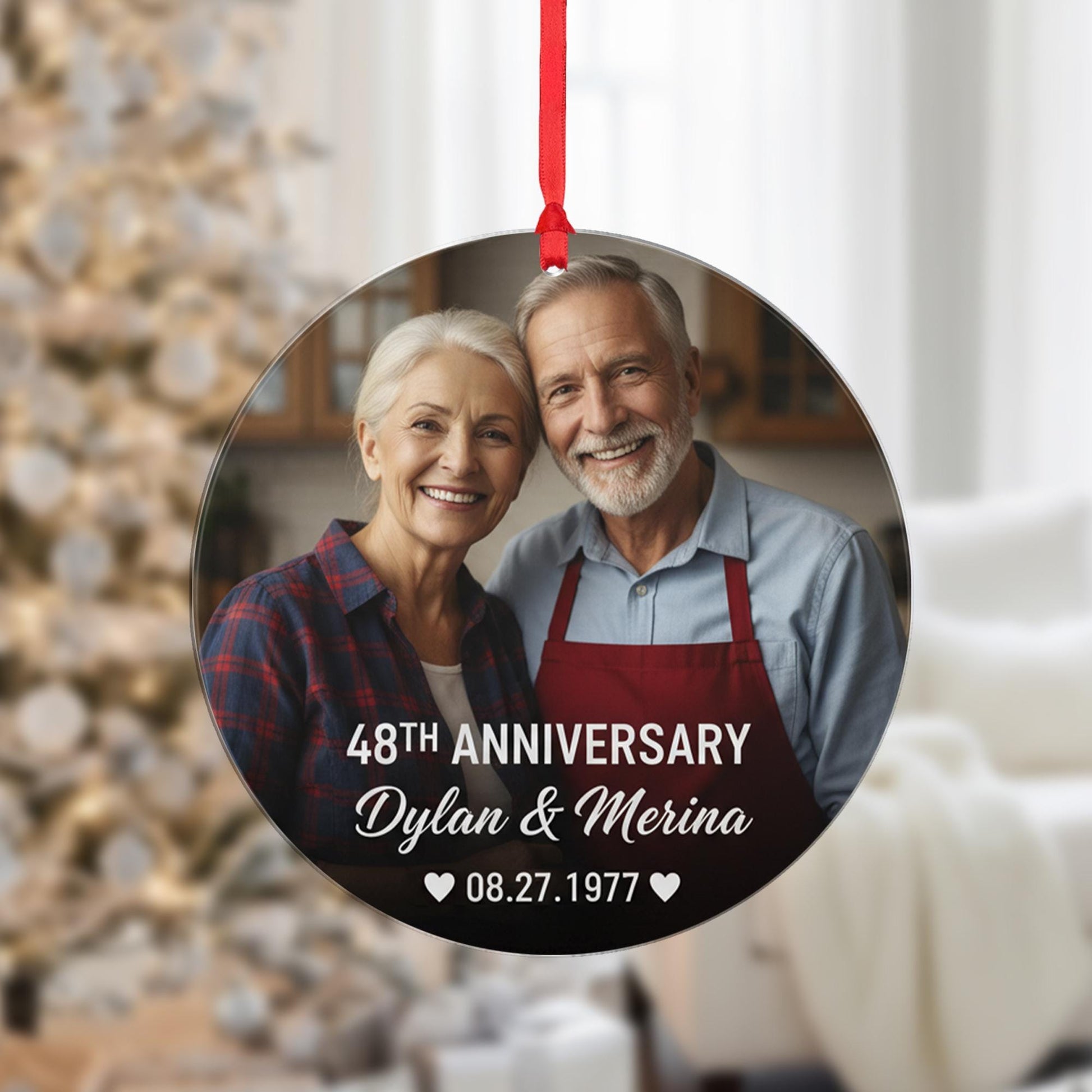 Personalized Photo Anniversary Ornament – Custom Round Design with Names and Date