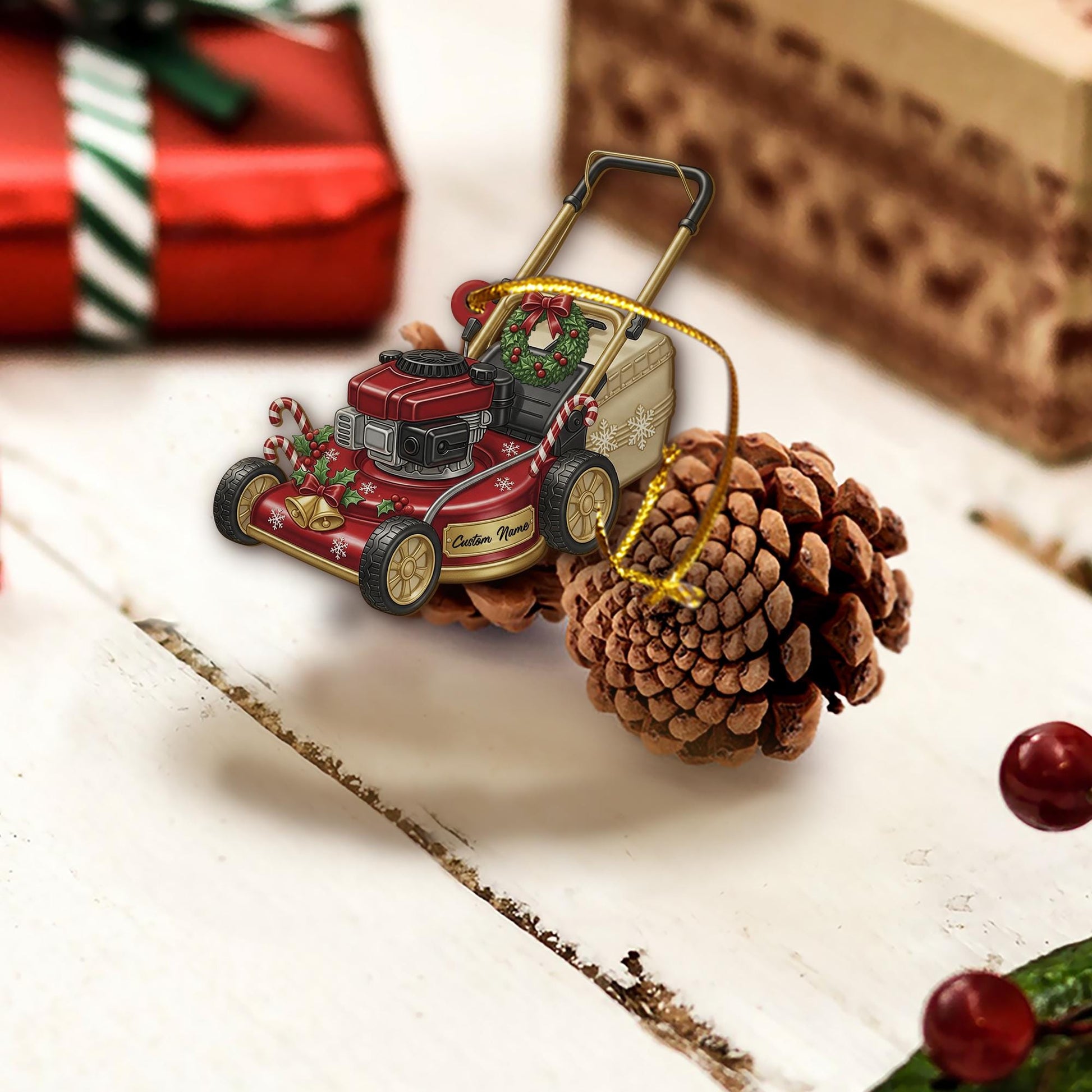 Custom Lawn Mower Ornament – Personalized Christmas Gift for Dad