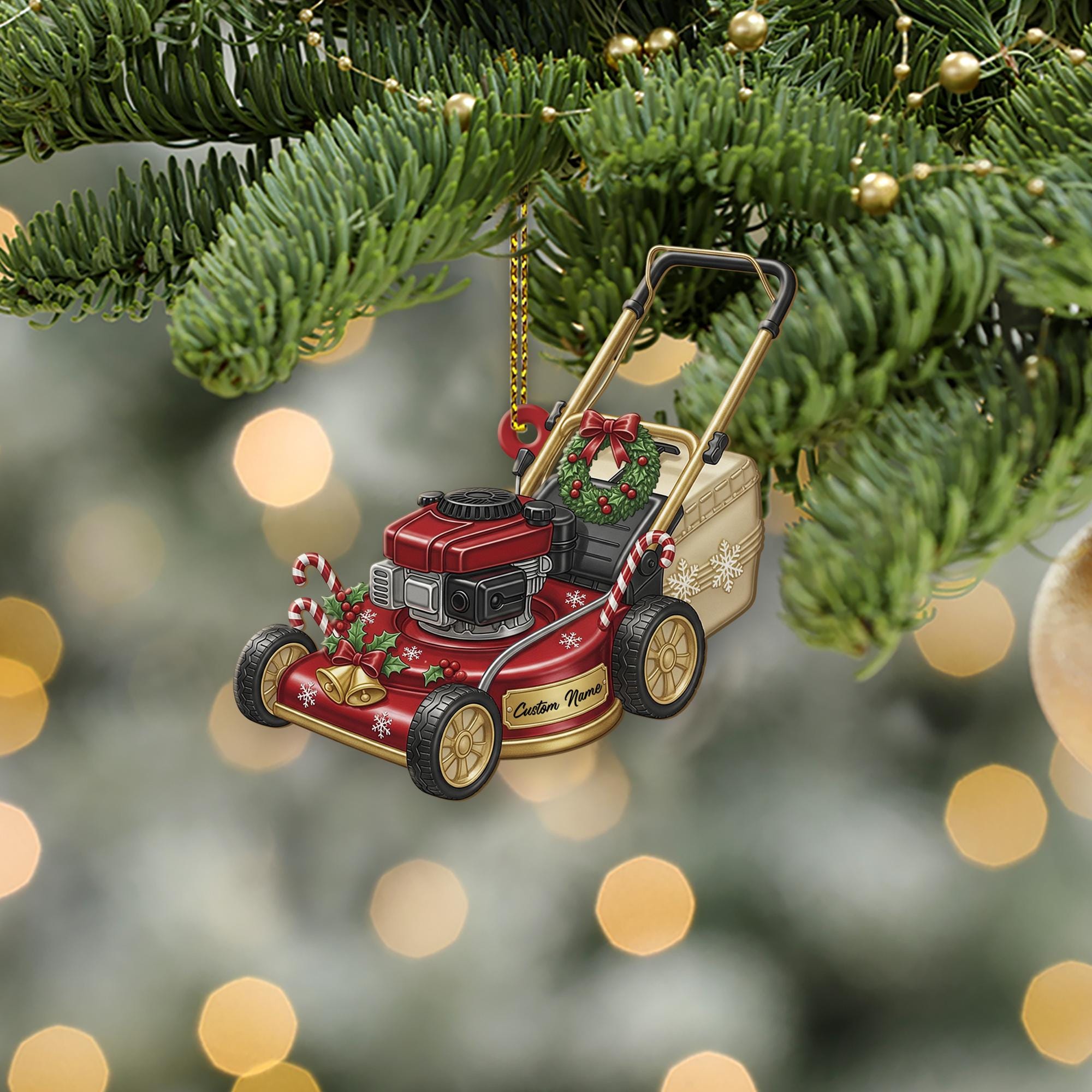 Custom Lawn Mower Ornament – Personalized Christmas Gift for Dad