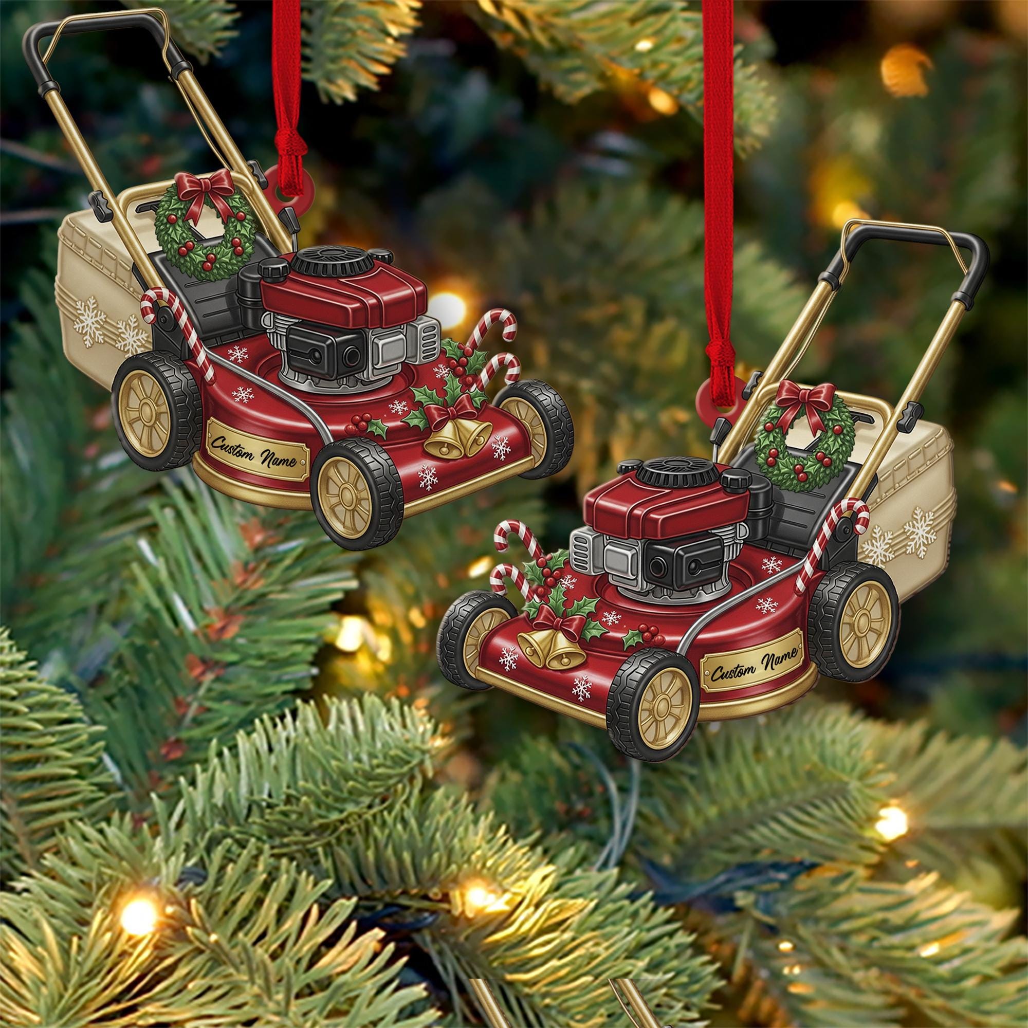 Custom Lawn Mower Ornament – Personalized Christmas Gift for Dad