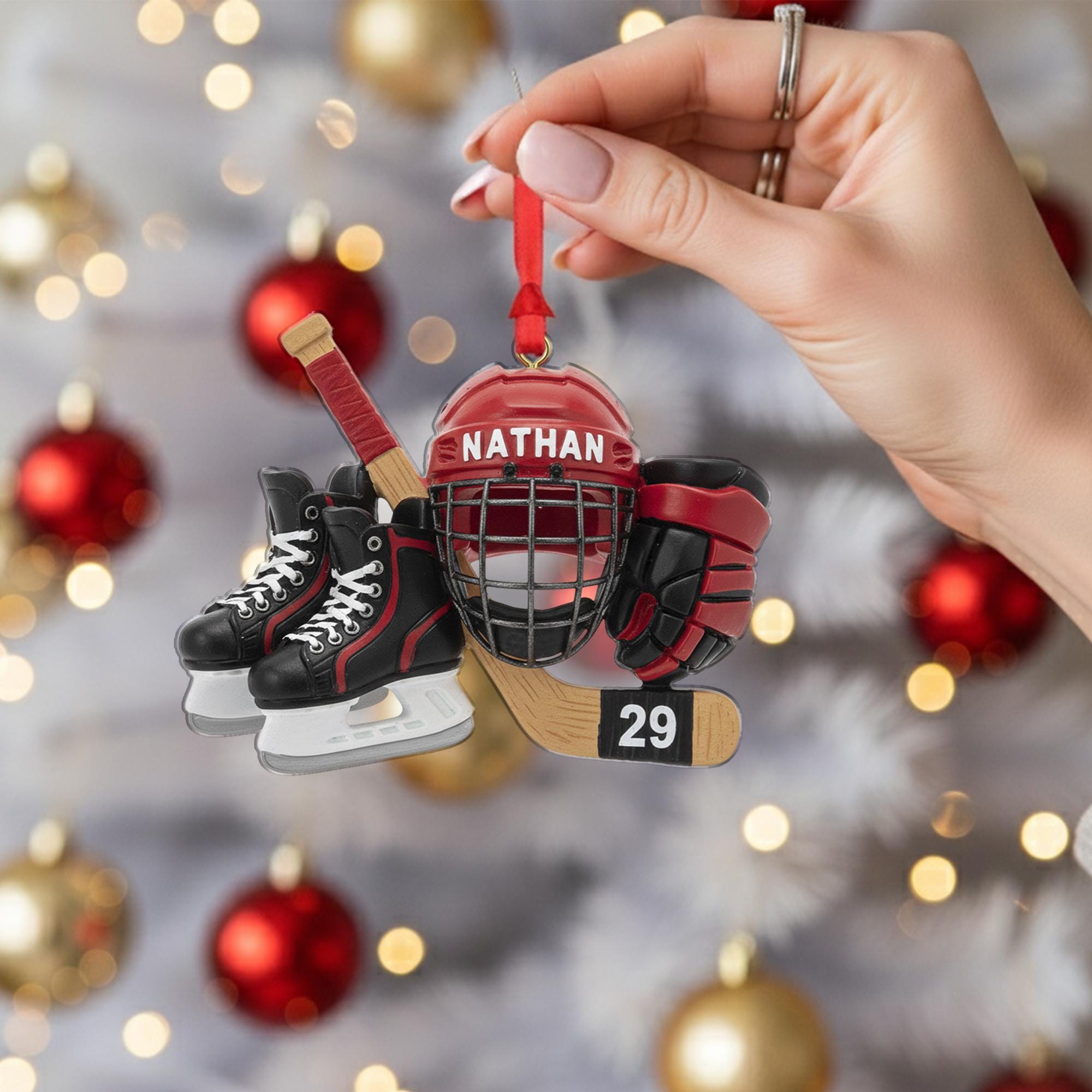 Custom Hockey Gear Ornament – Personalized Christmas Tree Decoration, Gift for Players