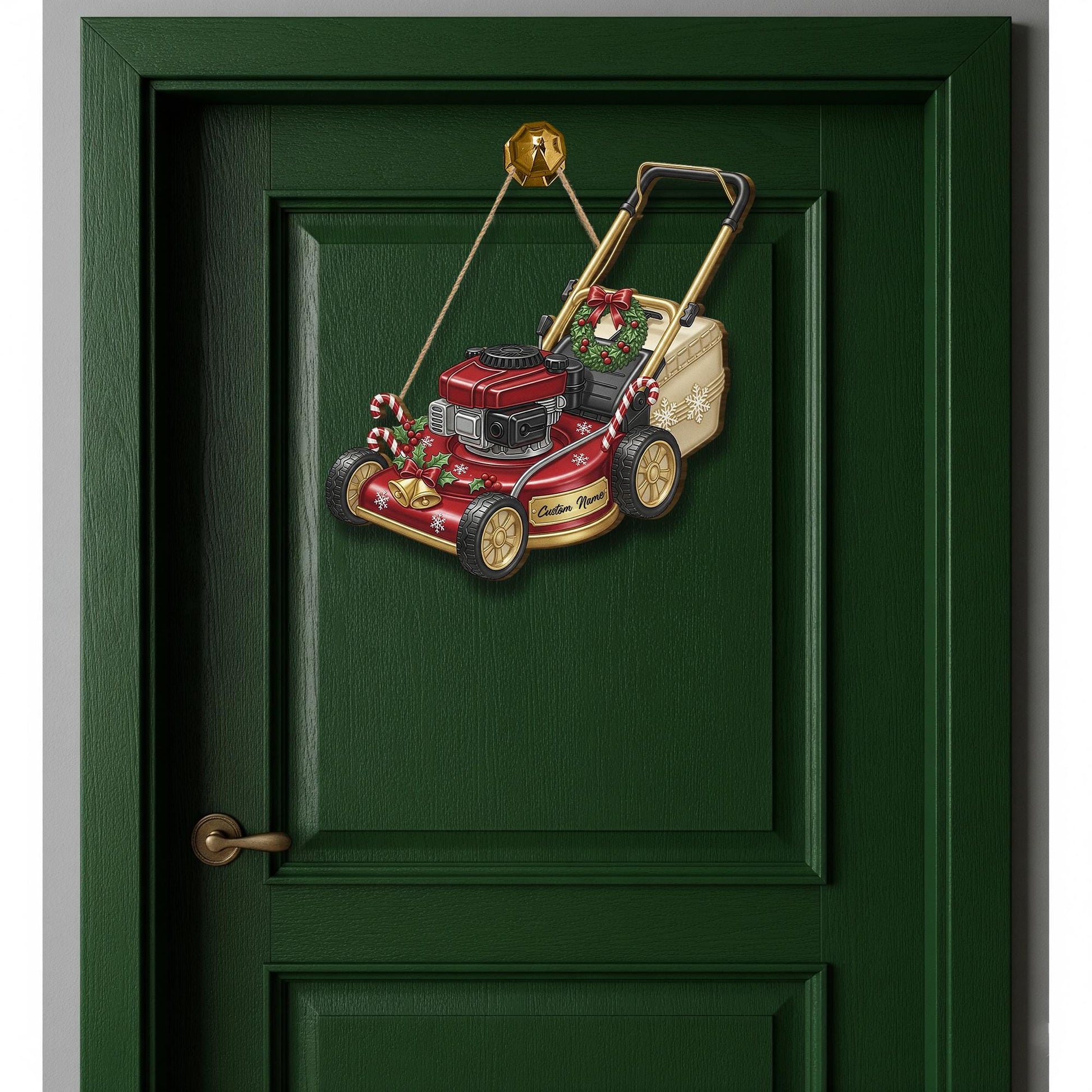 Personalized Lawn Mower Door Sign – Wood Wall Hanging Christmas Gift