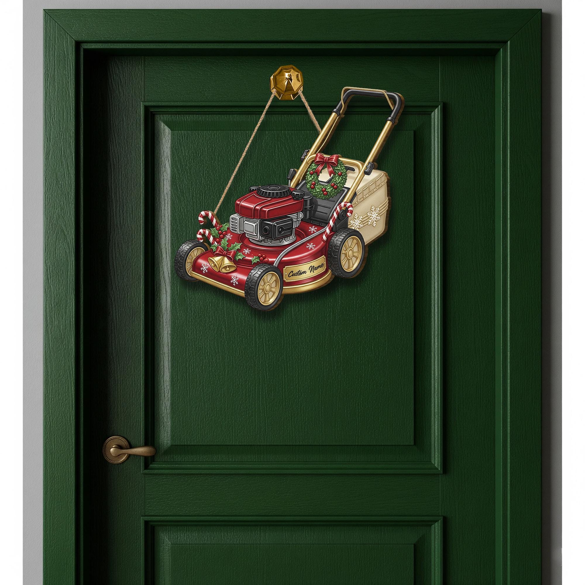 Personalized Lawn Mower Door Sign – Wood Wall Hanging Christmas Gift