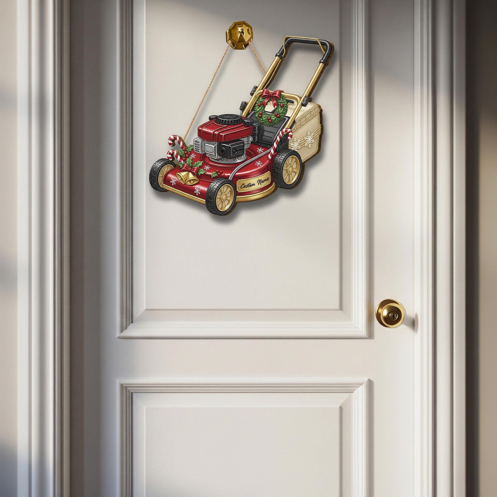 Personalized Lawn Mower Door Sign – Wood Wall Hanging Christmas Gift