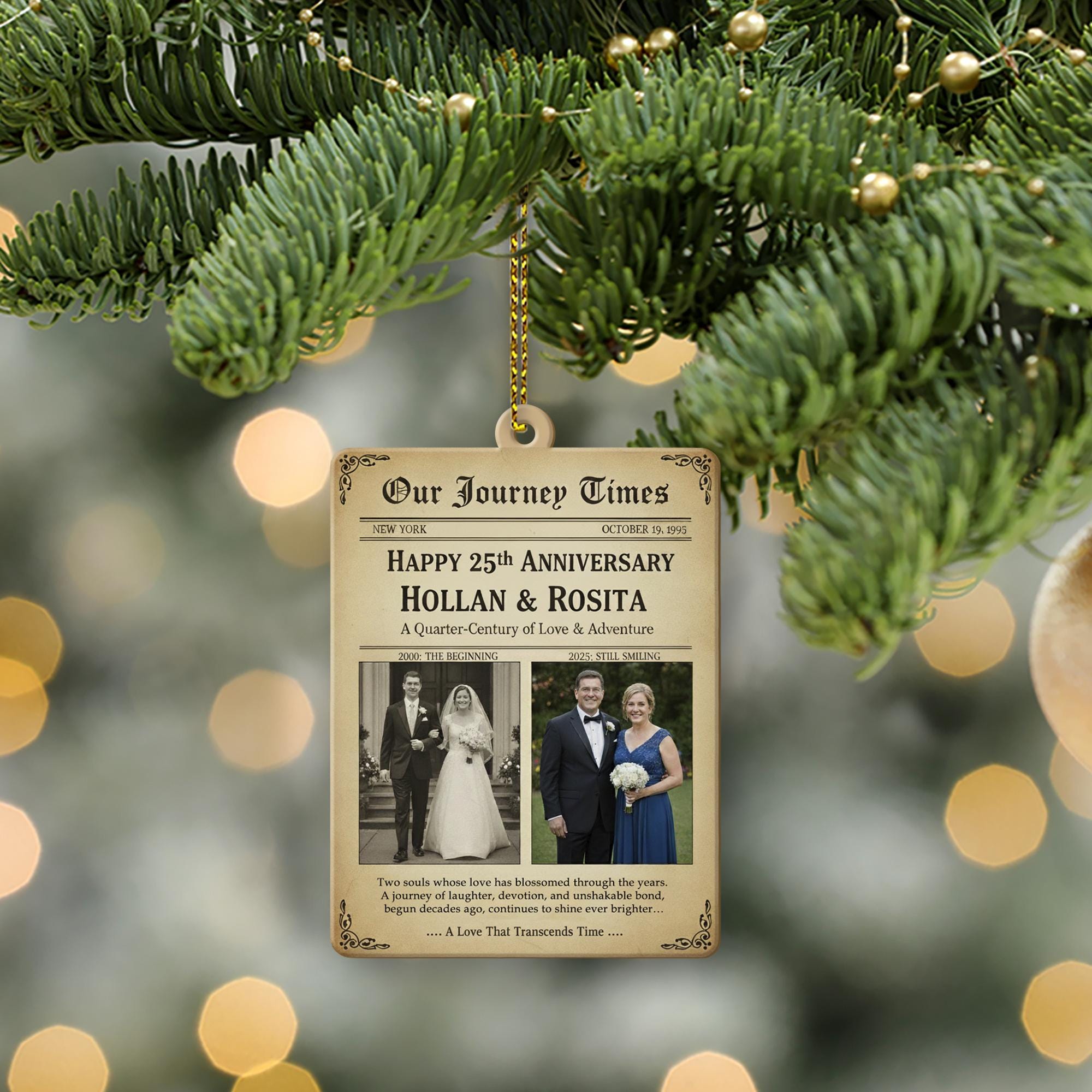 Personalized Anniversary Ornament Newspaper Style – Custom 25th Wedding Keepsake Decoration
