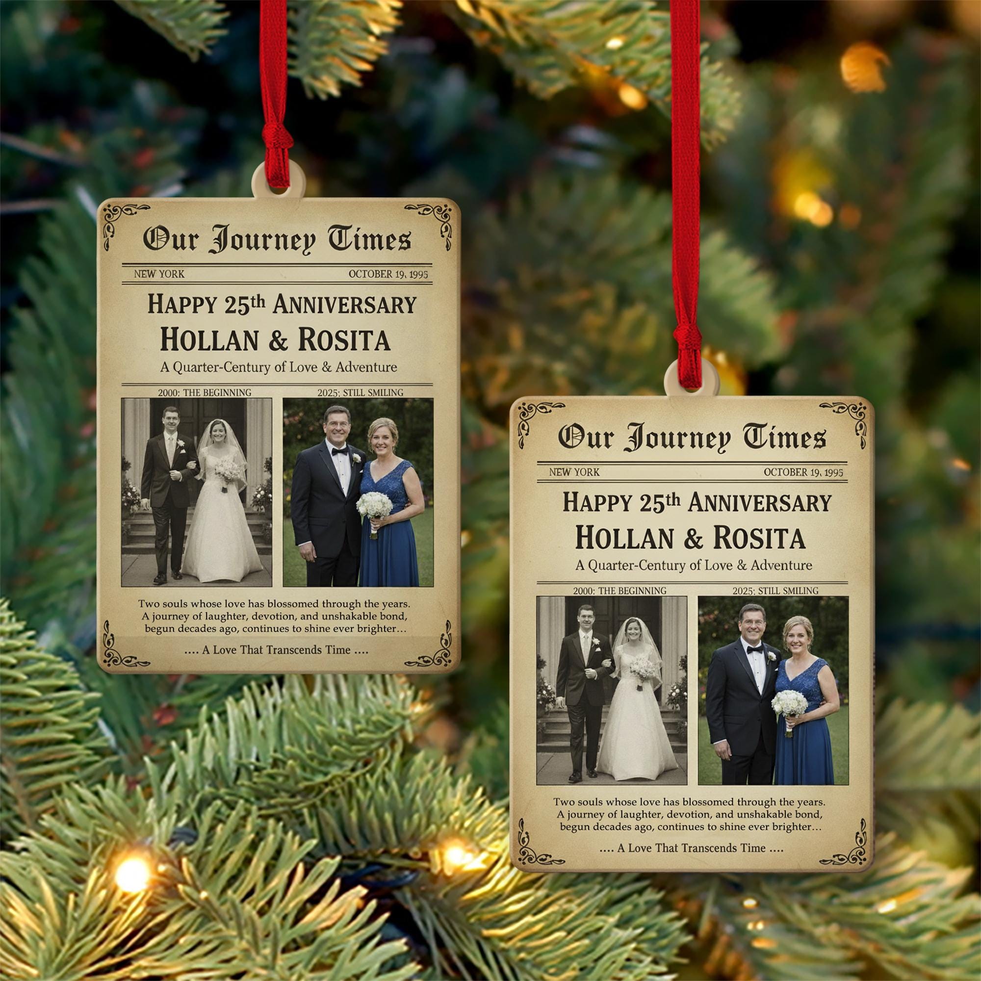 Personalized Anniversary Ornament Newspaper Style – Custom 25th Wedding Keepsake Decoration
