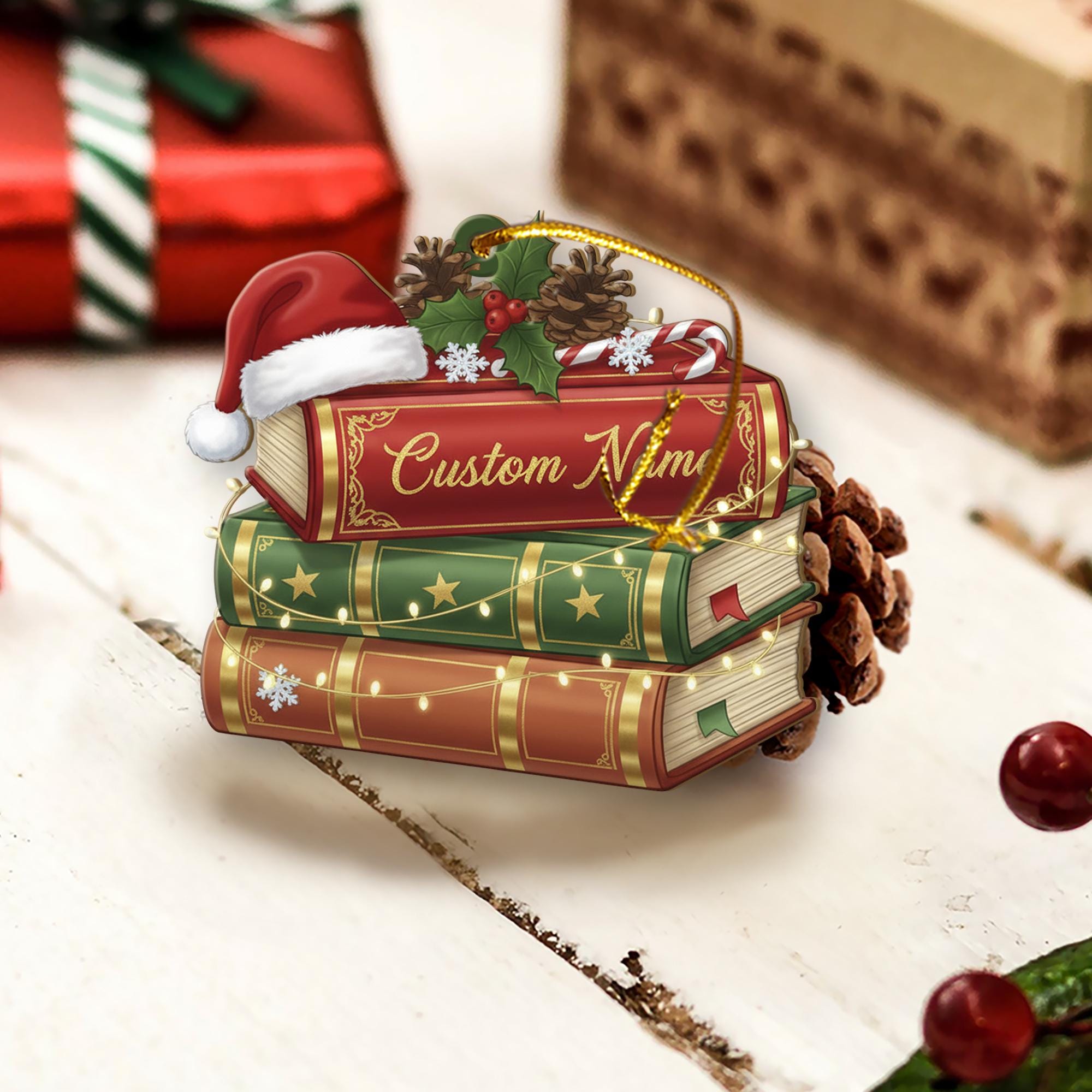 Personalized Book Lover Ornament – Custom Holiday Tree Decoration