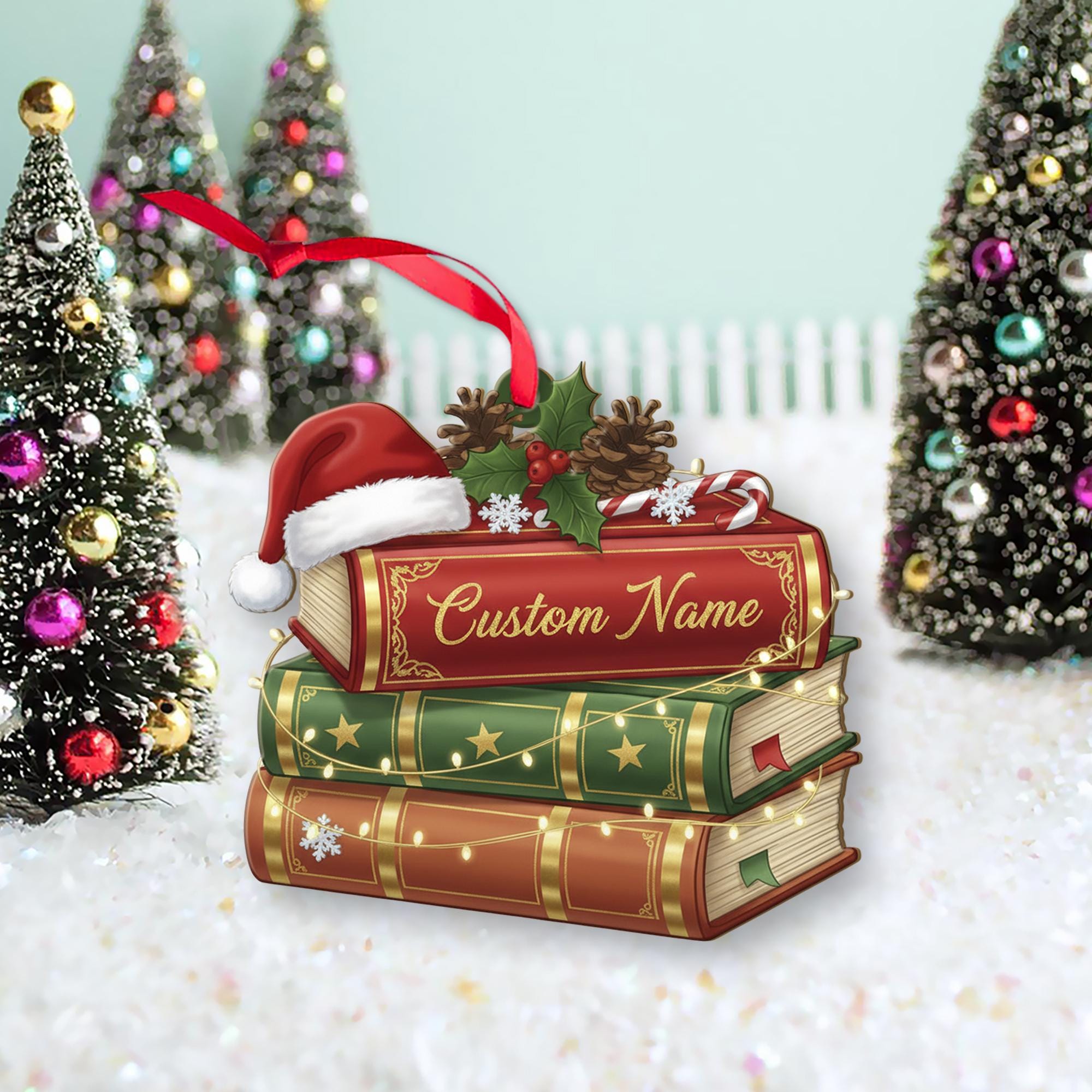 Personalized Book Lover Ornament – Custom Holiday Tree Decoration