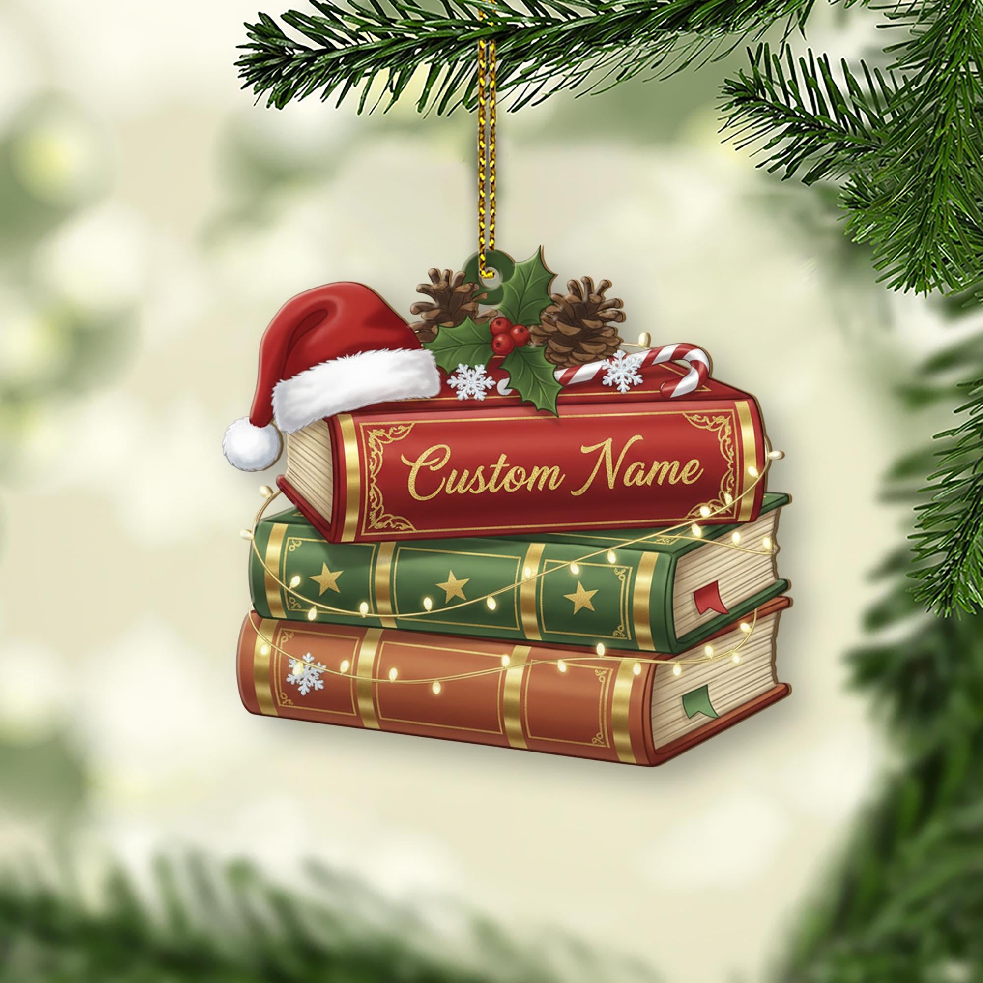 Personalized Book Lover Ornament – Custom Holiday Tree Decoration