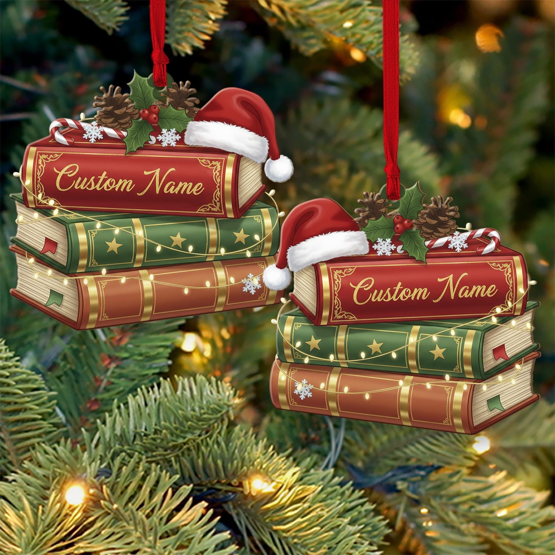 Personalized Book Lover Ornament – Custom Holiday Tree Decoration