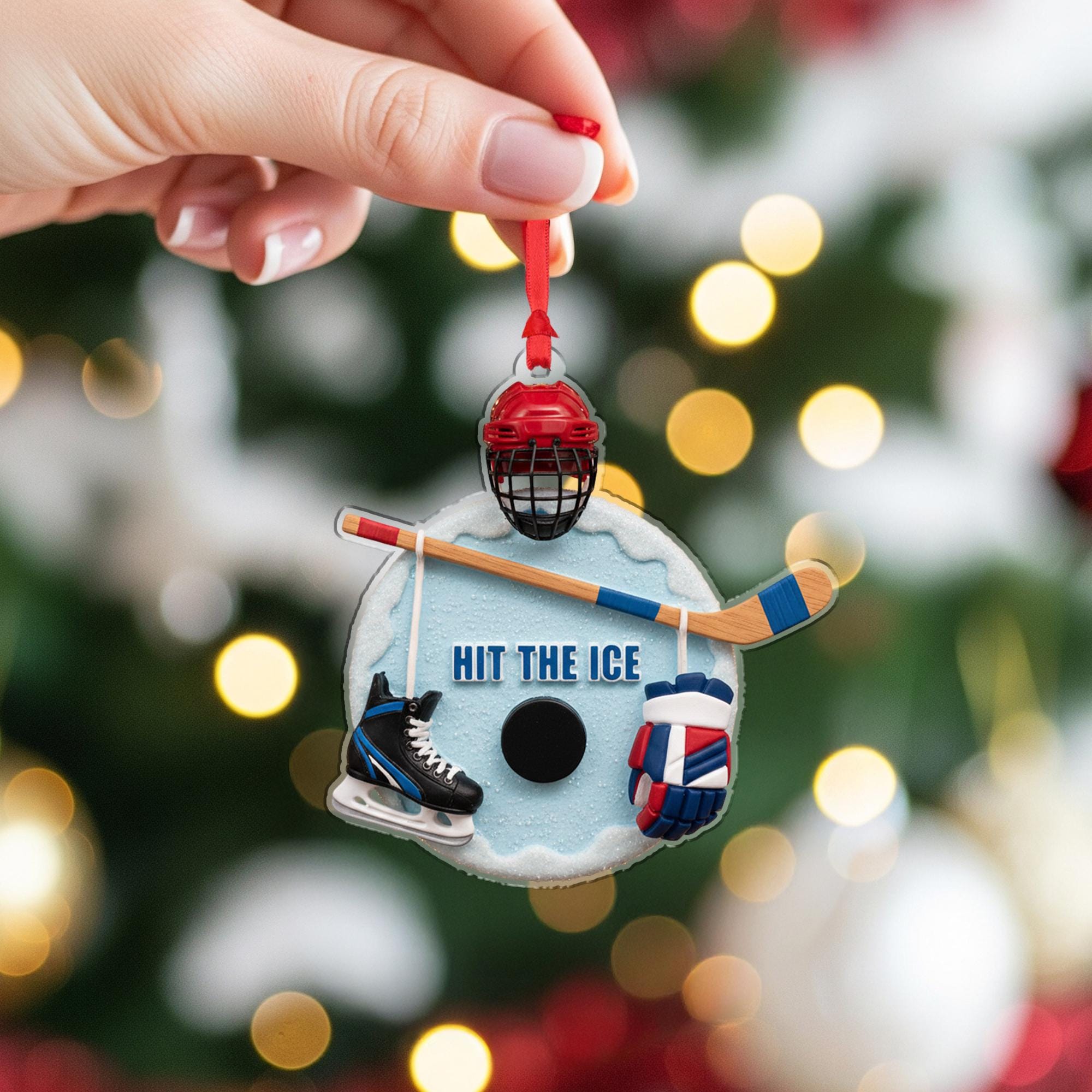 Hit the Ice Hockey Ornament – Christmas Gift for Players & Sports Players