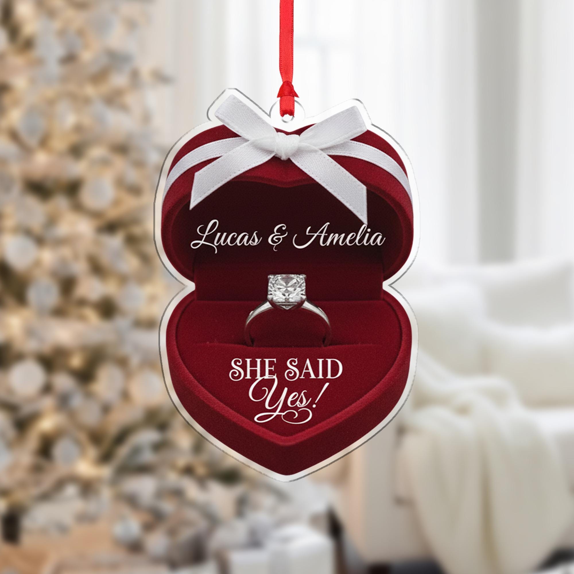 Engagement Ornament Ring Box Shape – Personalized Proposal Keepsake Decoration
