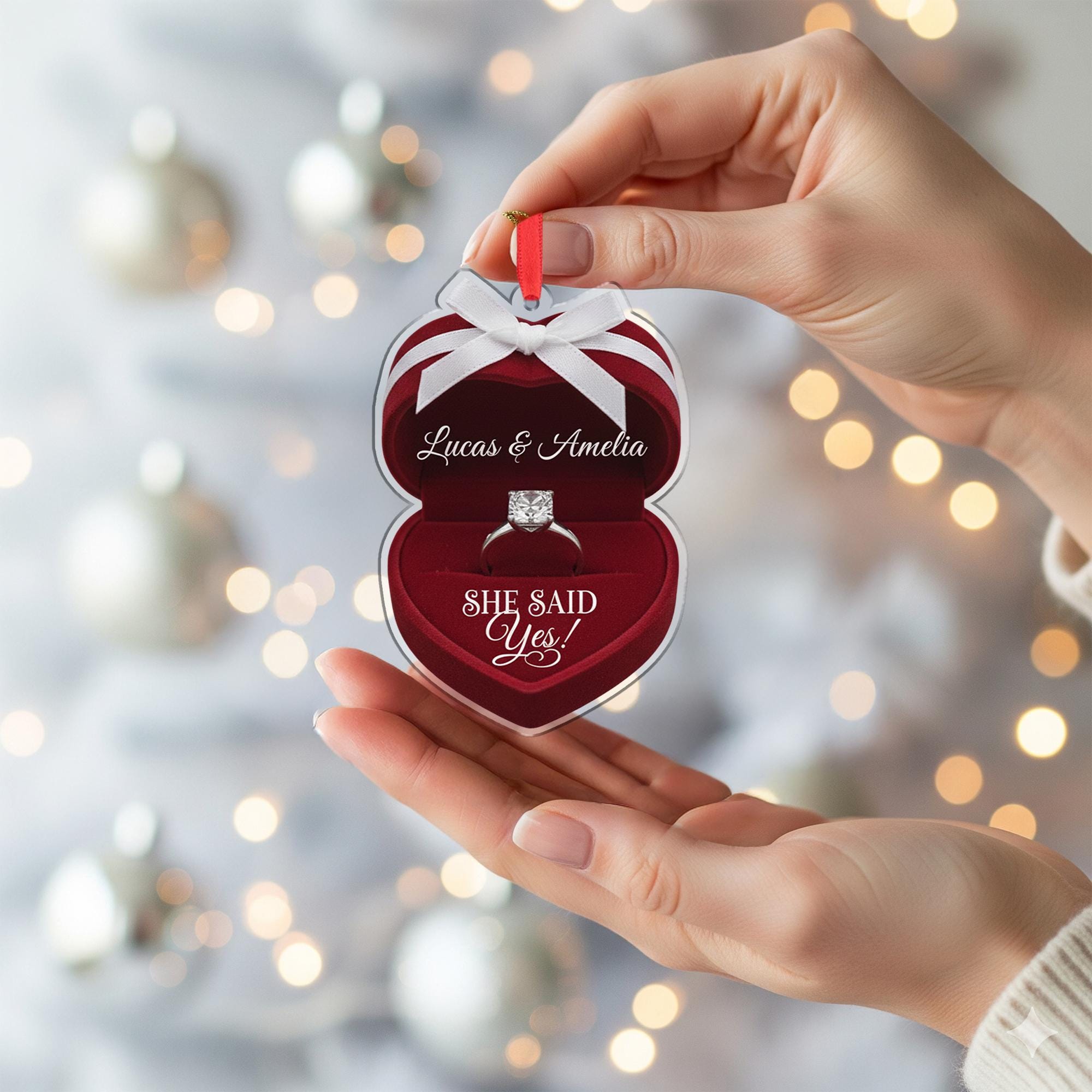 Engagement Ornament Ring Box Shape – Personalized Proposal Keepsake Decoration