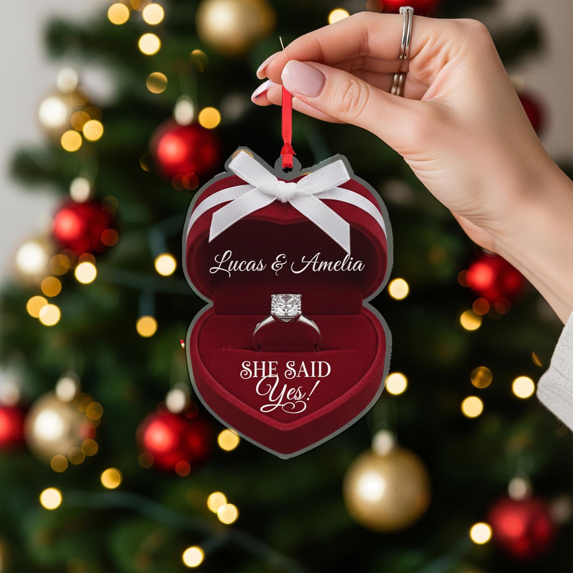 Engagement Ornament Ring Box Shape – Personalized Proposal Keepsake Decoration