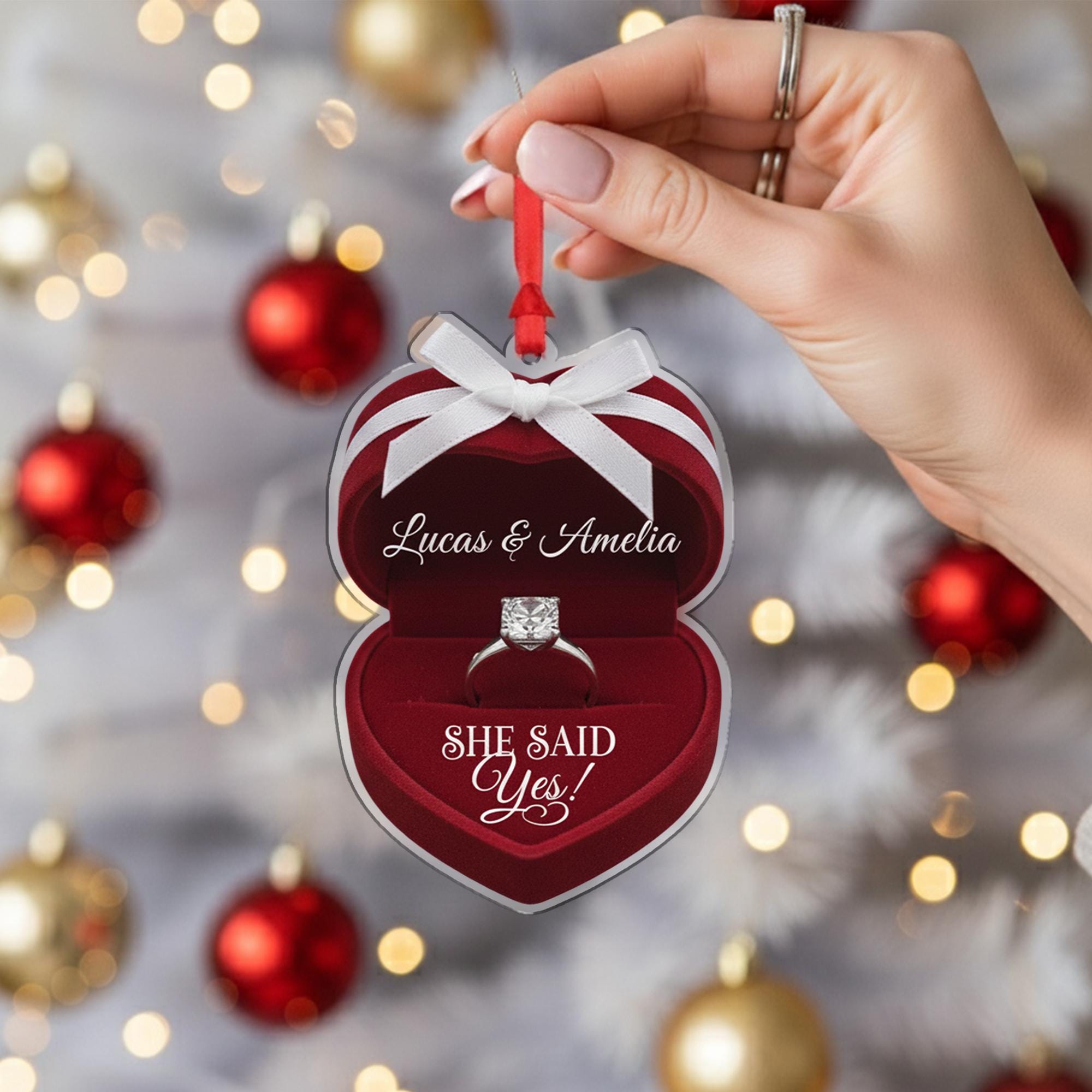 Engagement Ornament Ring Box Shape – Personalized Proposal Keepsake Decoration