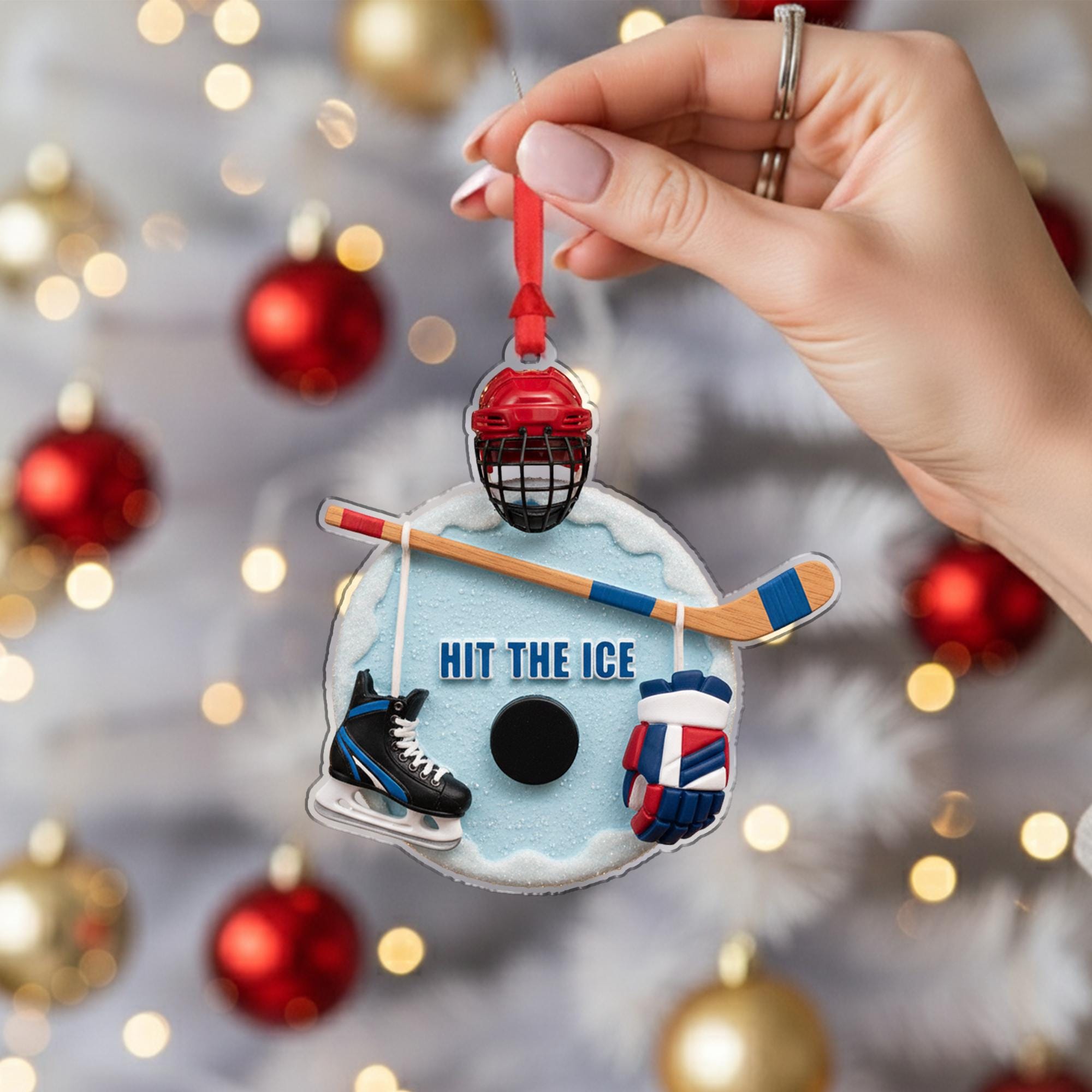 Hit the Ice Hockey Ornament – Christmas Gift for Players & Sports Players