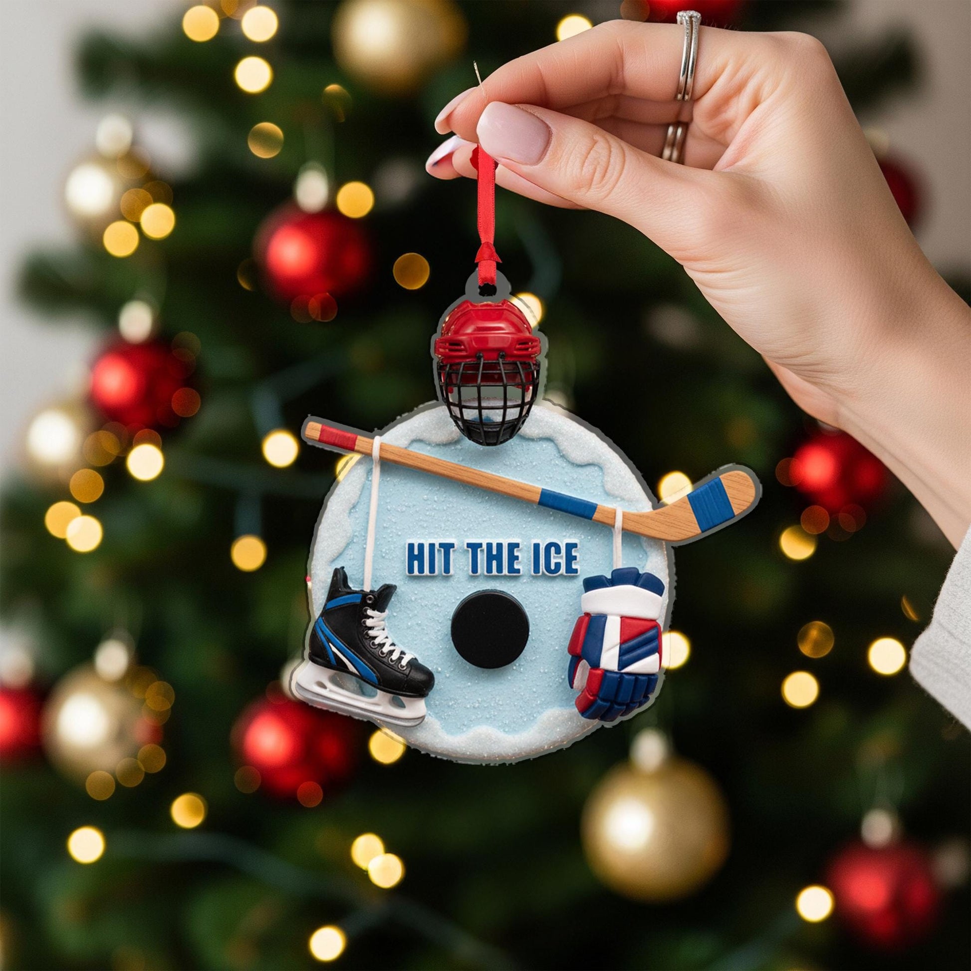Hit the Ice Hockey Ornament – Christmas Gift for Players & Sports Players