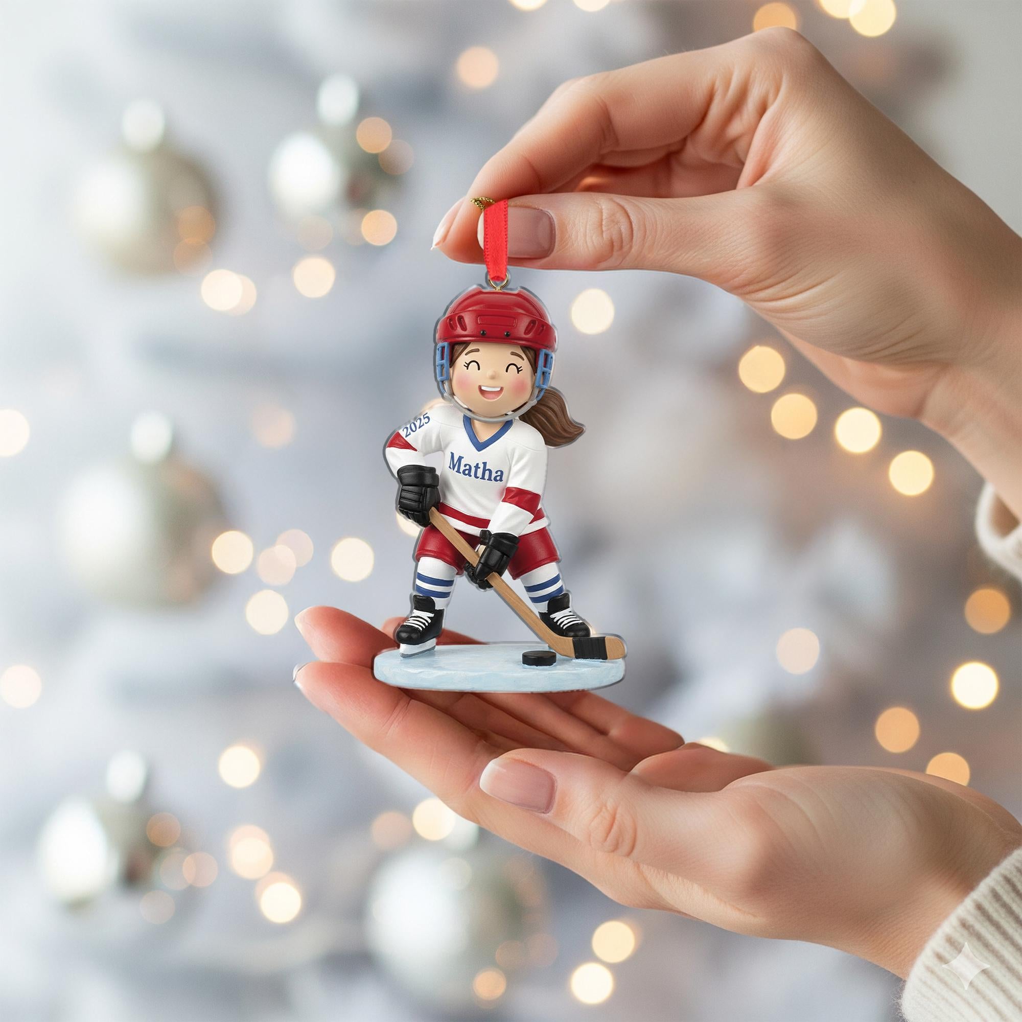 Custom Female Hockey Ornament – Christmas Decoration Gift for Young Athletes