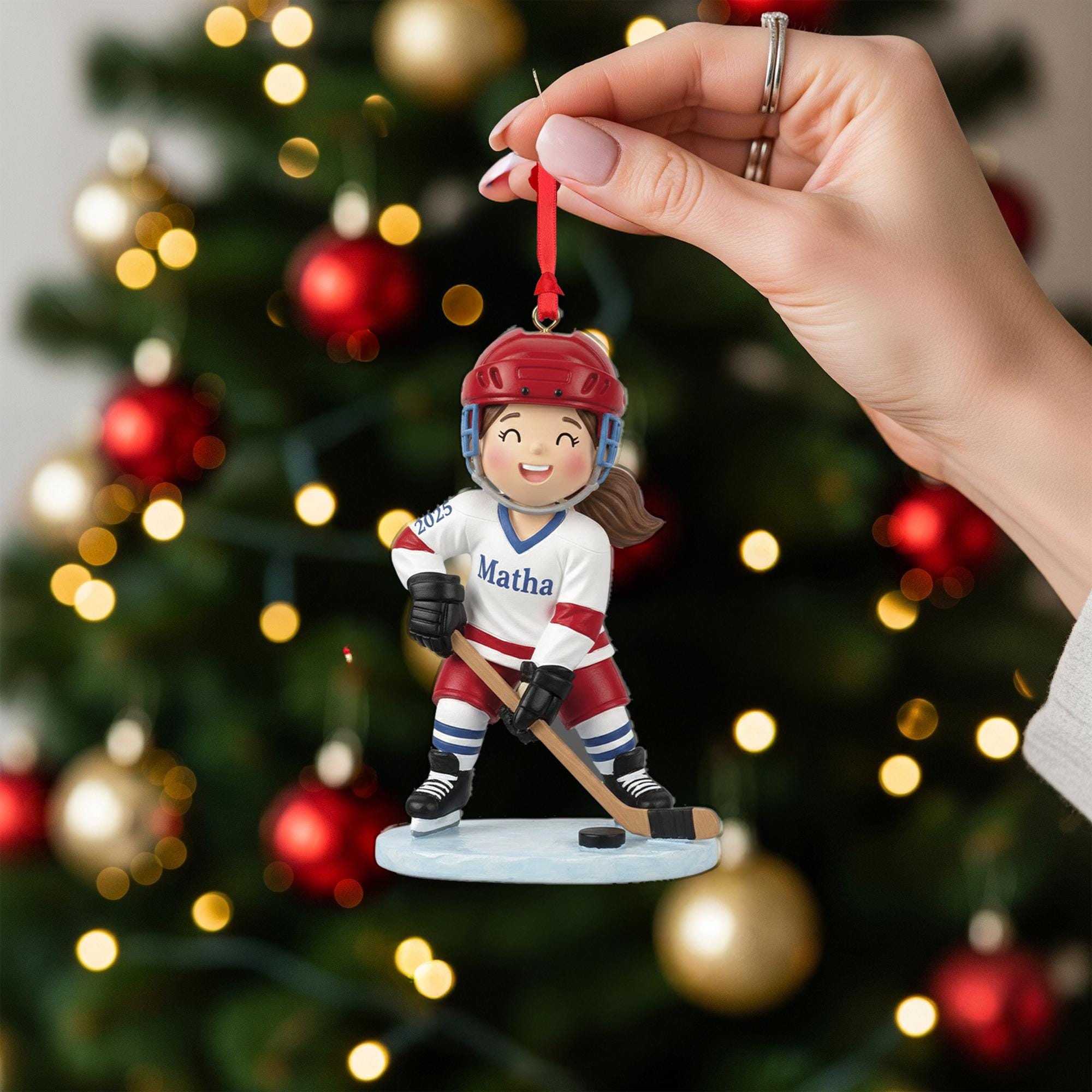 Custom Female Hockey Ornament – Christmas Decoration Gift for Young Athletes