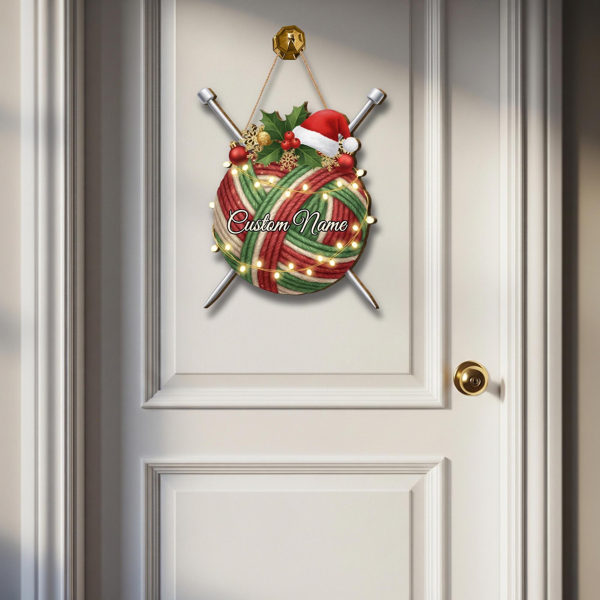 Knitting Lover Wood Sign – Personalized Yarn Door Wall Hanging Decor