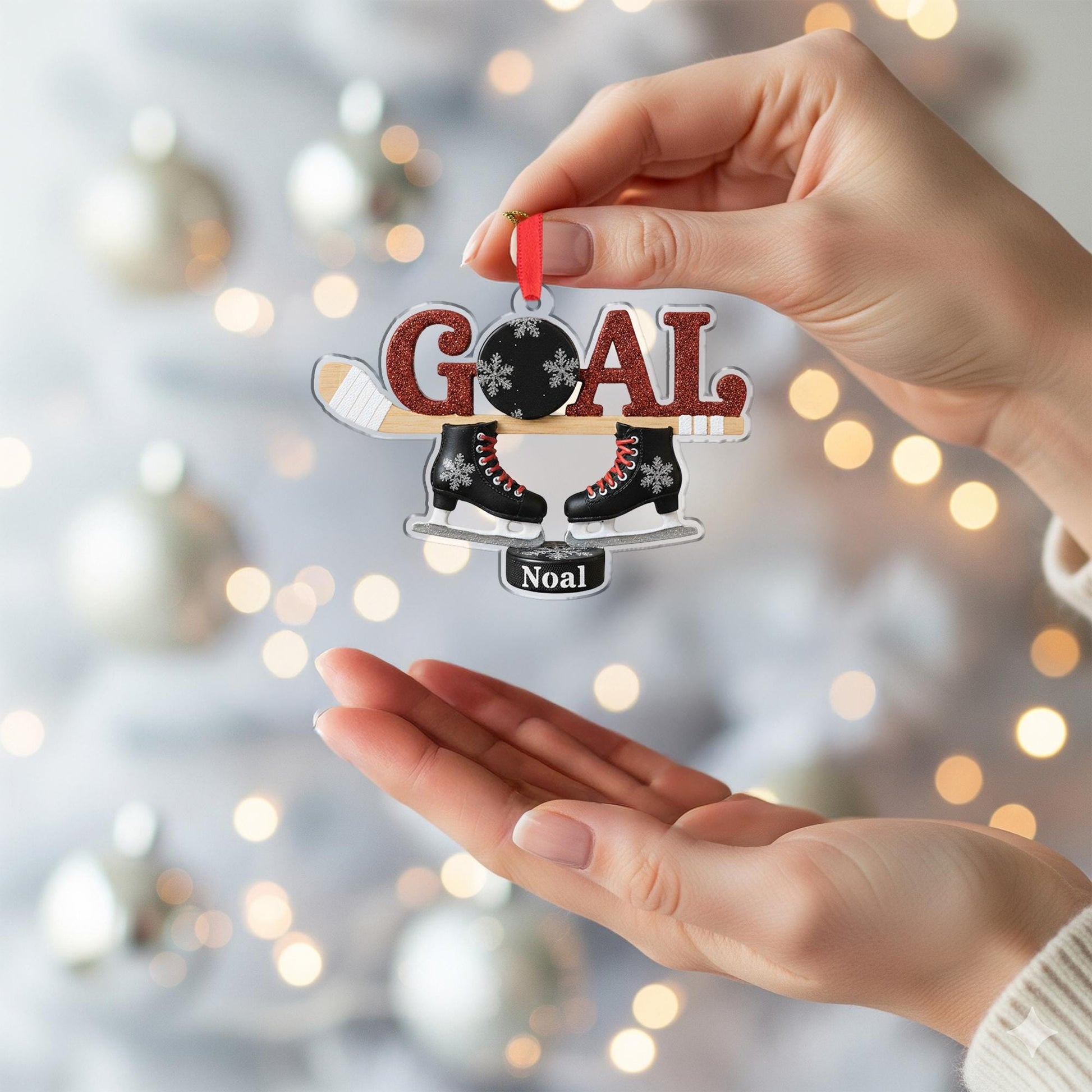 Personalized Hockey Ornament - Custom Name Goal Ice Skates Puck Player Keepsake