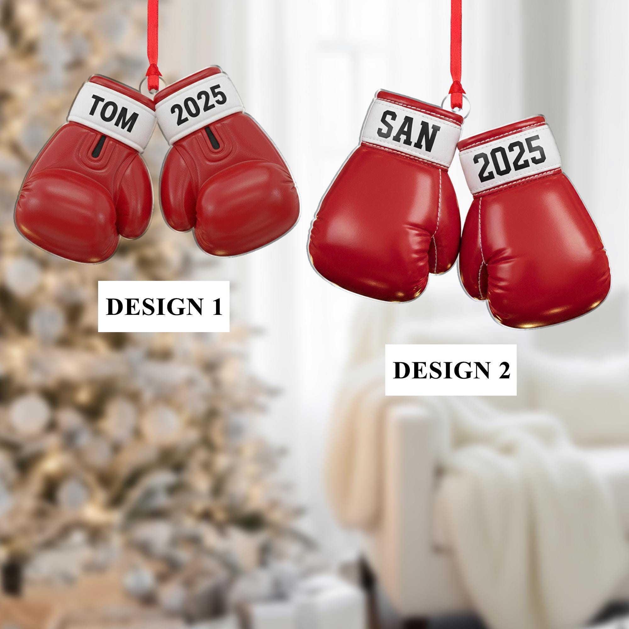 Personalized Boxing Gloves Ornament - Custom Fighter Gift,  Fight Year Keepsake