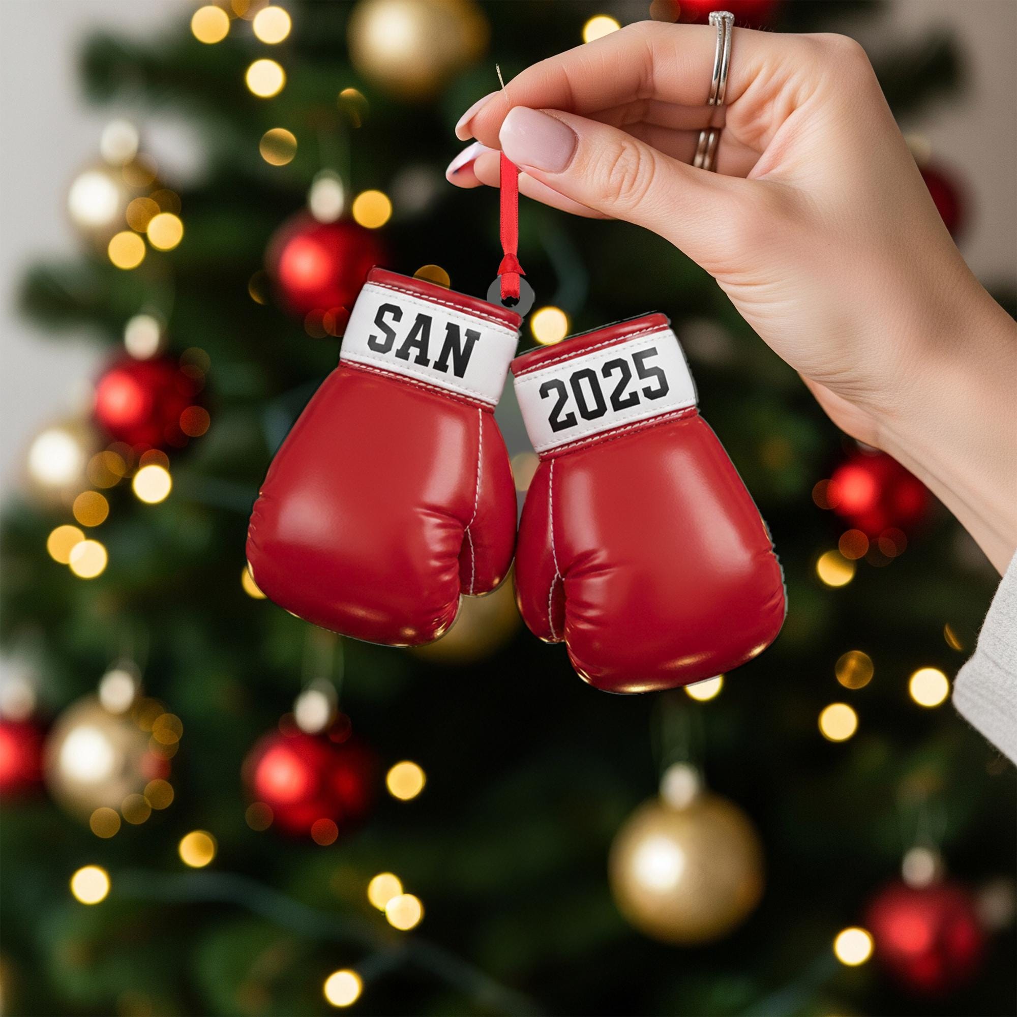 Personalized Boxing Gloves Ornament - Custom Fighter Gift,  Fight Year Keepsake