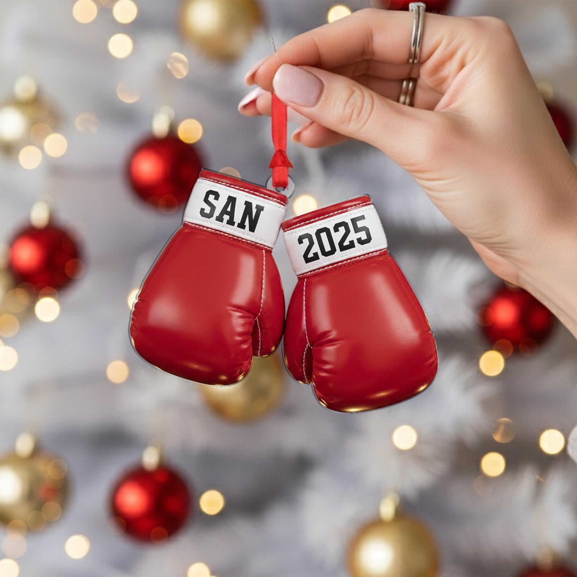 Personalized Boxing Gloves Ornament - Custom Fighter Gift,  Fight Year Keepsake