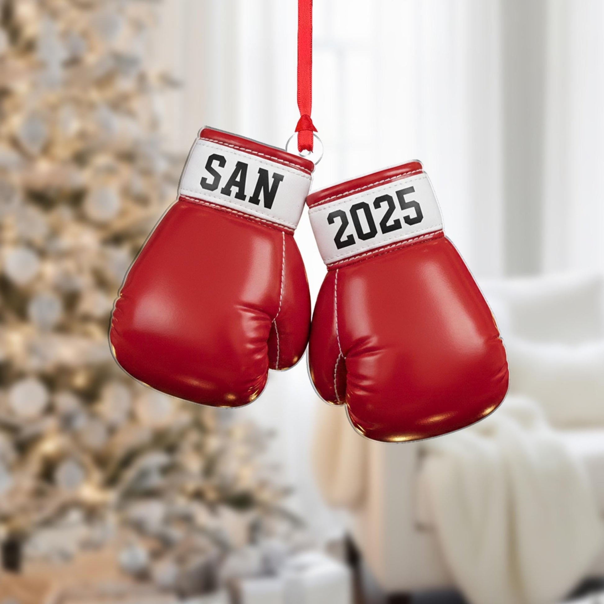 Personalized Boxing Gloves Ornament - Custom Fighter Gift,  Fight Year Keepsake